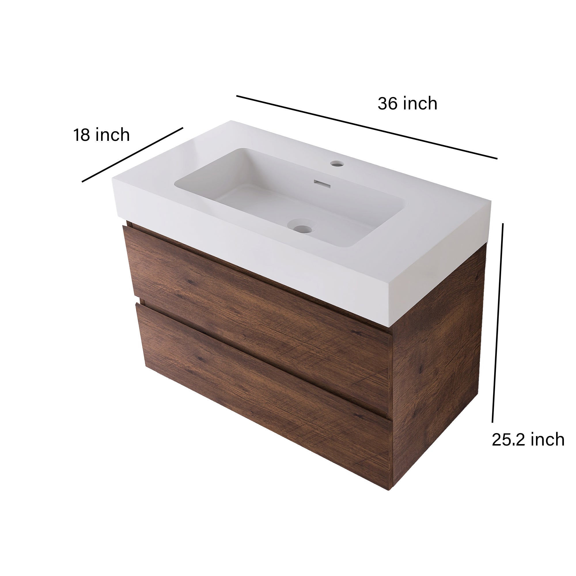 Wood Wall-Mounted Bathroom Vanity Set with Integrated Solid Surface Sink