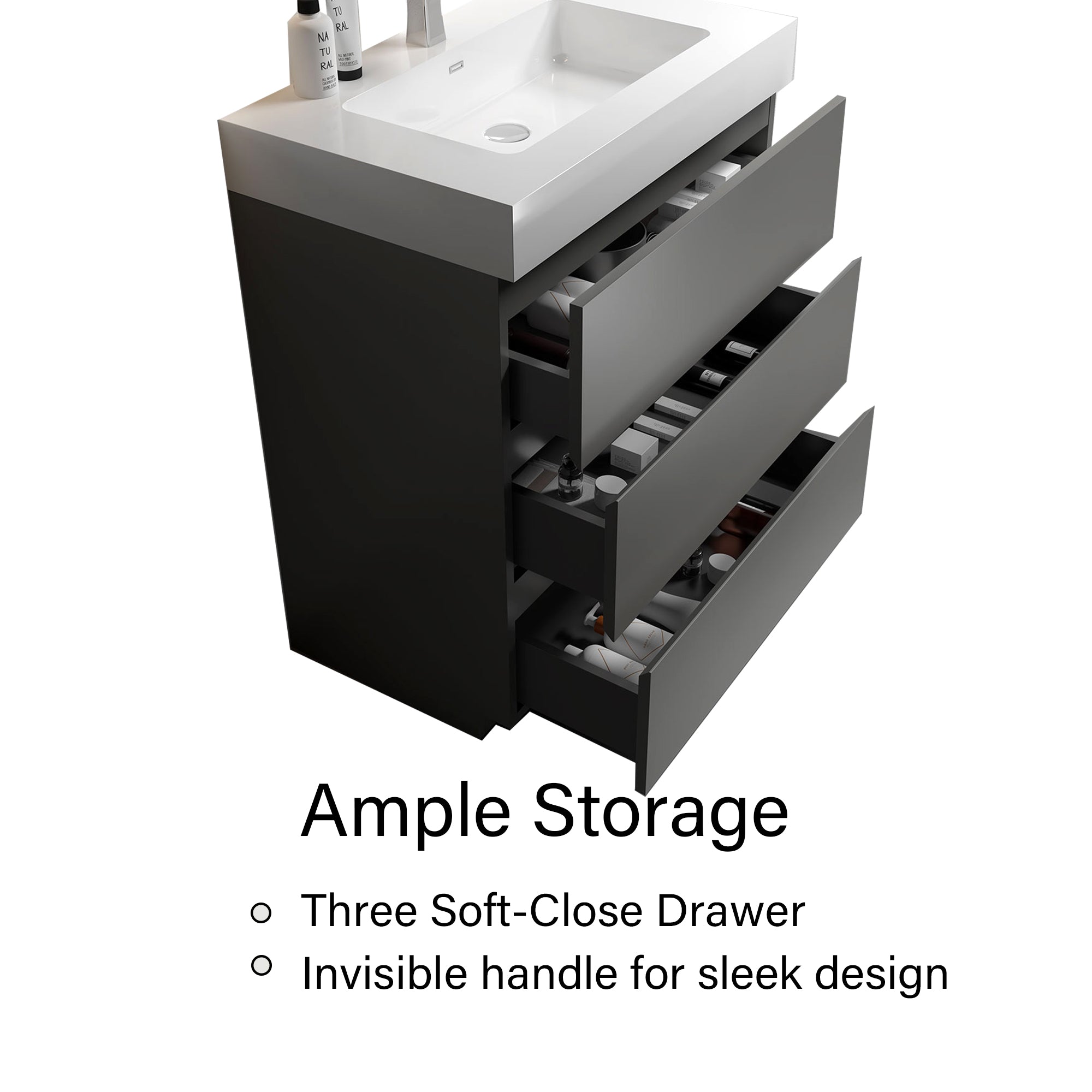 Wood Freestanding Bathroom Vanity Set with Integrated Solid Surface Sink