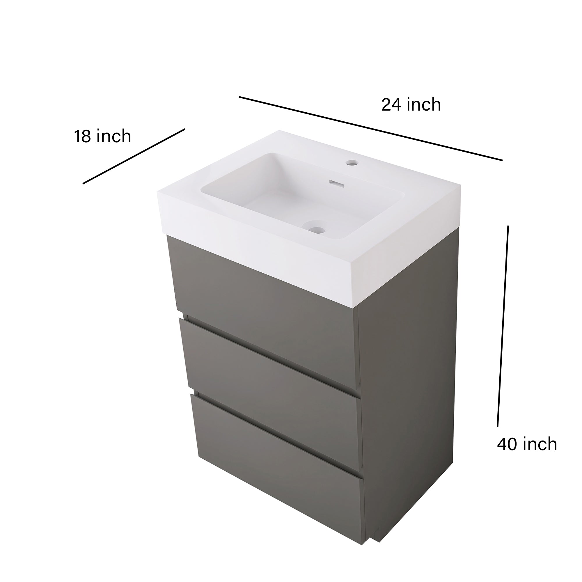 Wood Freestanding Bathroom Vanity Set with Integrated Solid Surface Sink