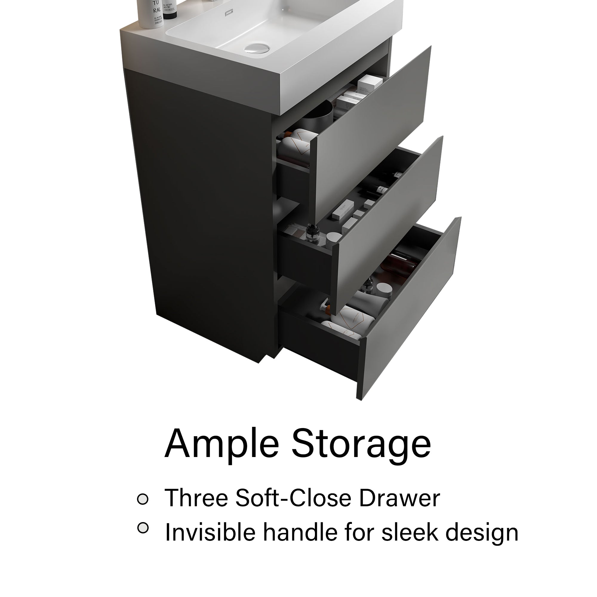 Wood Freestanding Bathroom Vanity Set with Integrated Solid Surface Sink