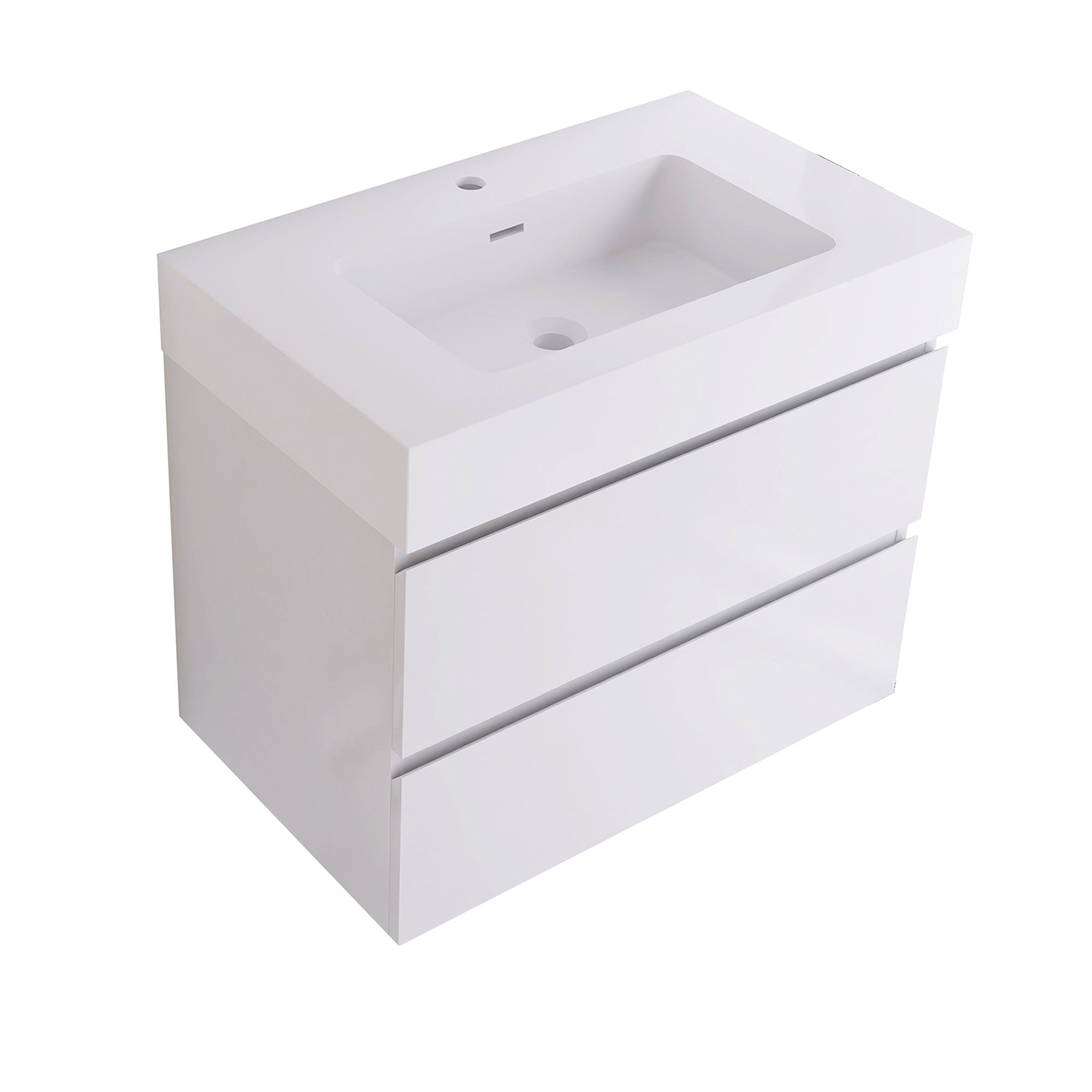 Wood Wall-Mounted Bathroom Vanity Set with Integrated Solid Surface Sink