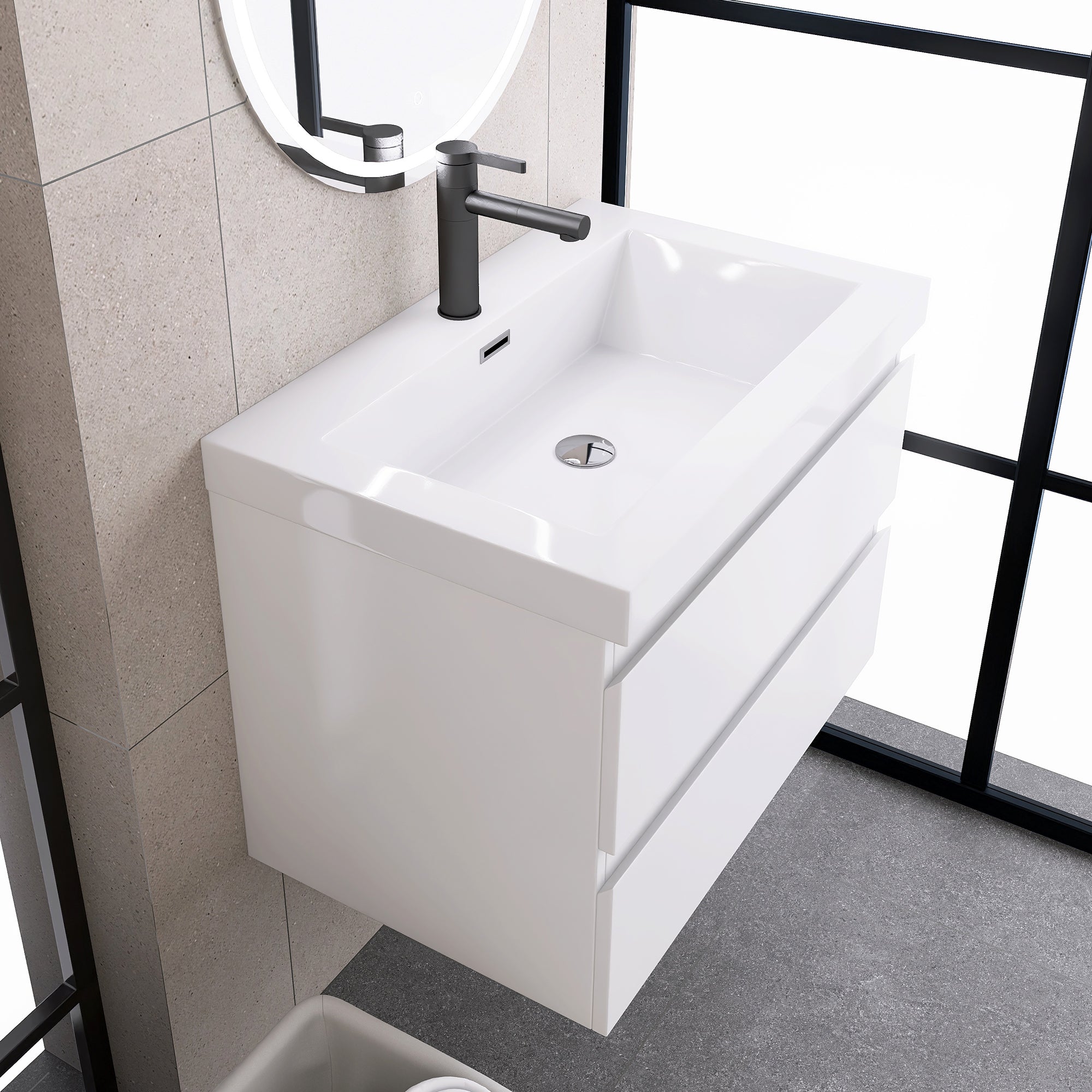 Staykiwi Wall-Mounted 2-drawer Bathroom Vanity Set with Integrated Resin Sink