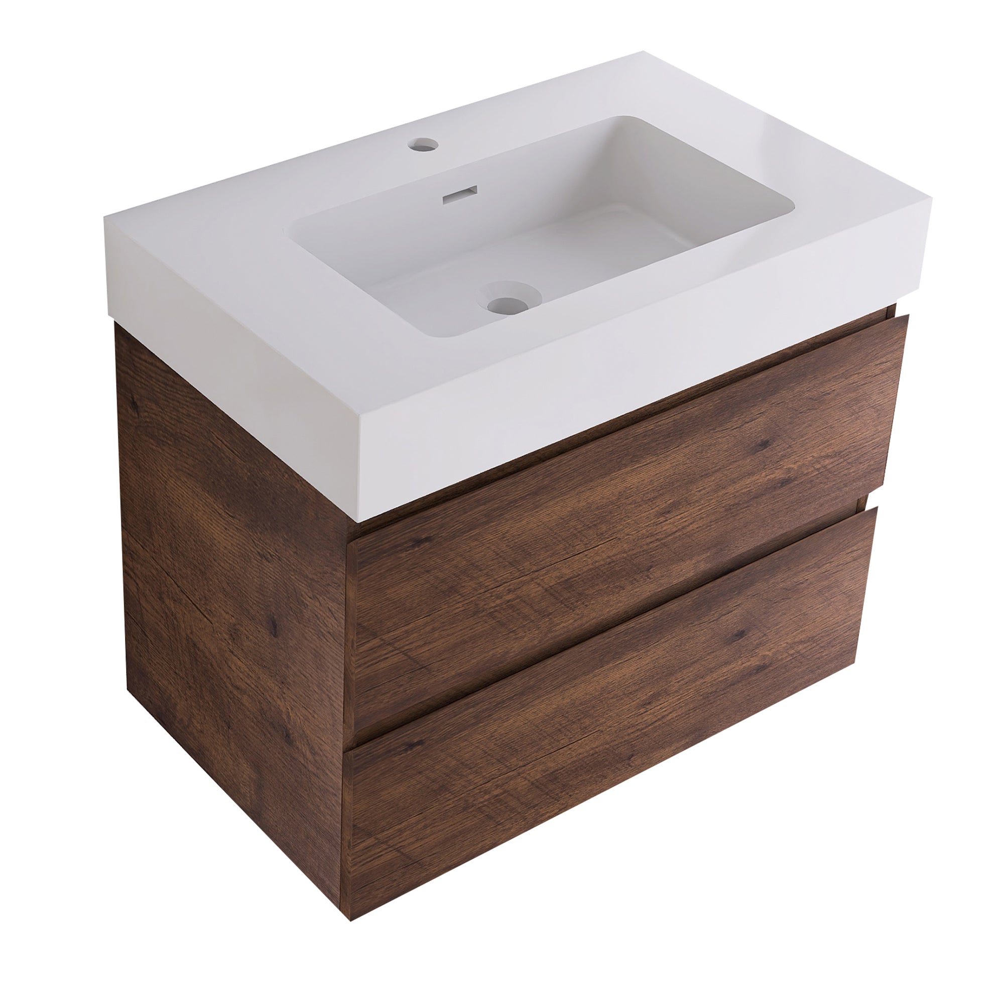 Wood Wall-Mounted Bathroom Vanity Set with Integrated Solid Surface Sink