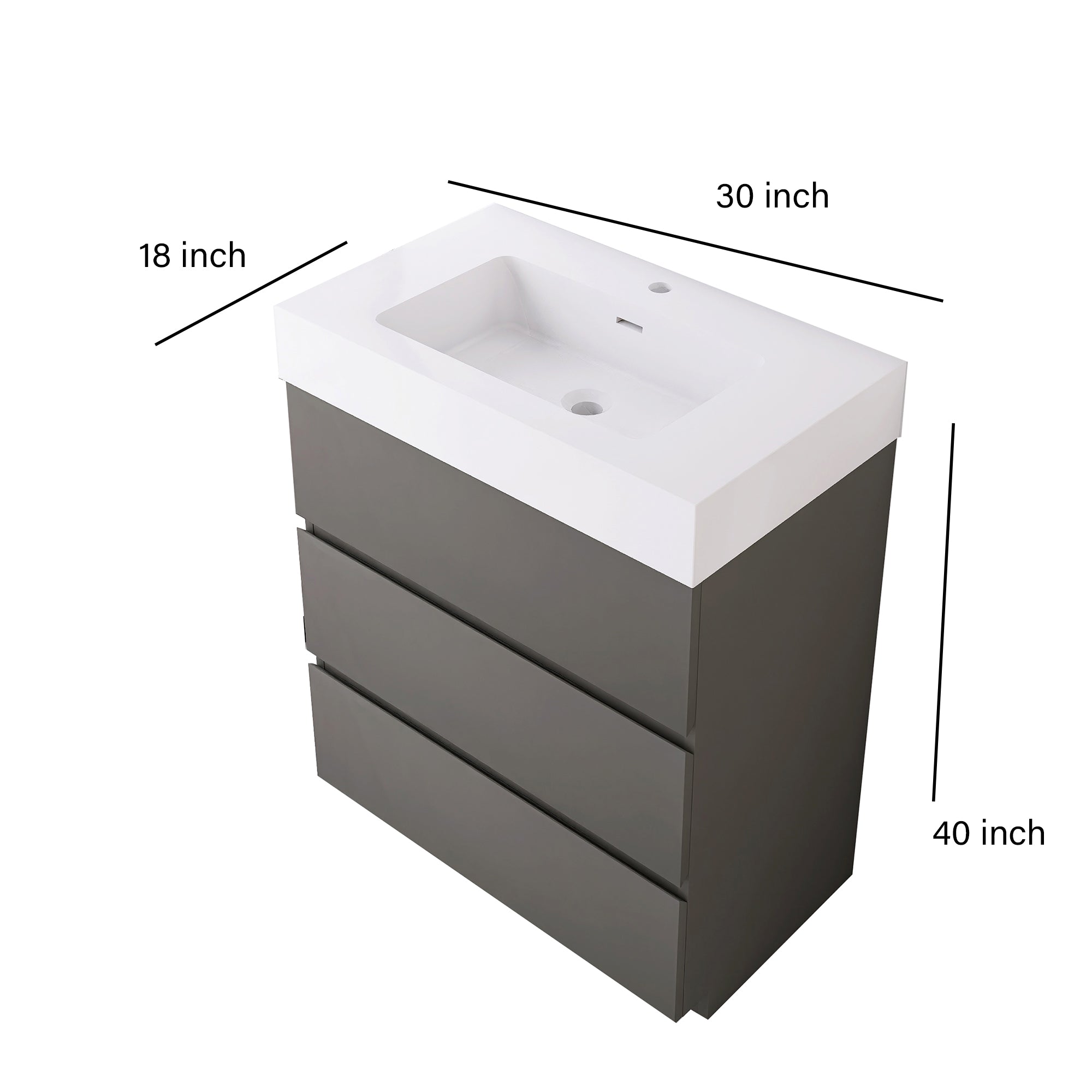 Wood Freestanding Bathroom Vanity Set with Integrated Solid Surface Sink