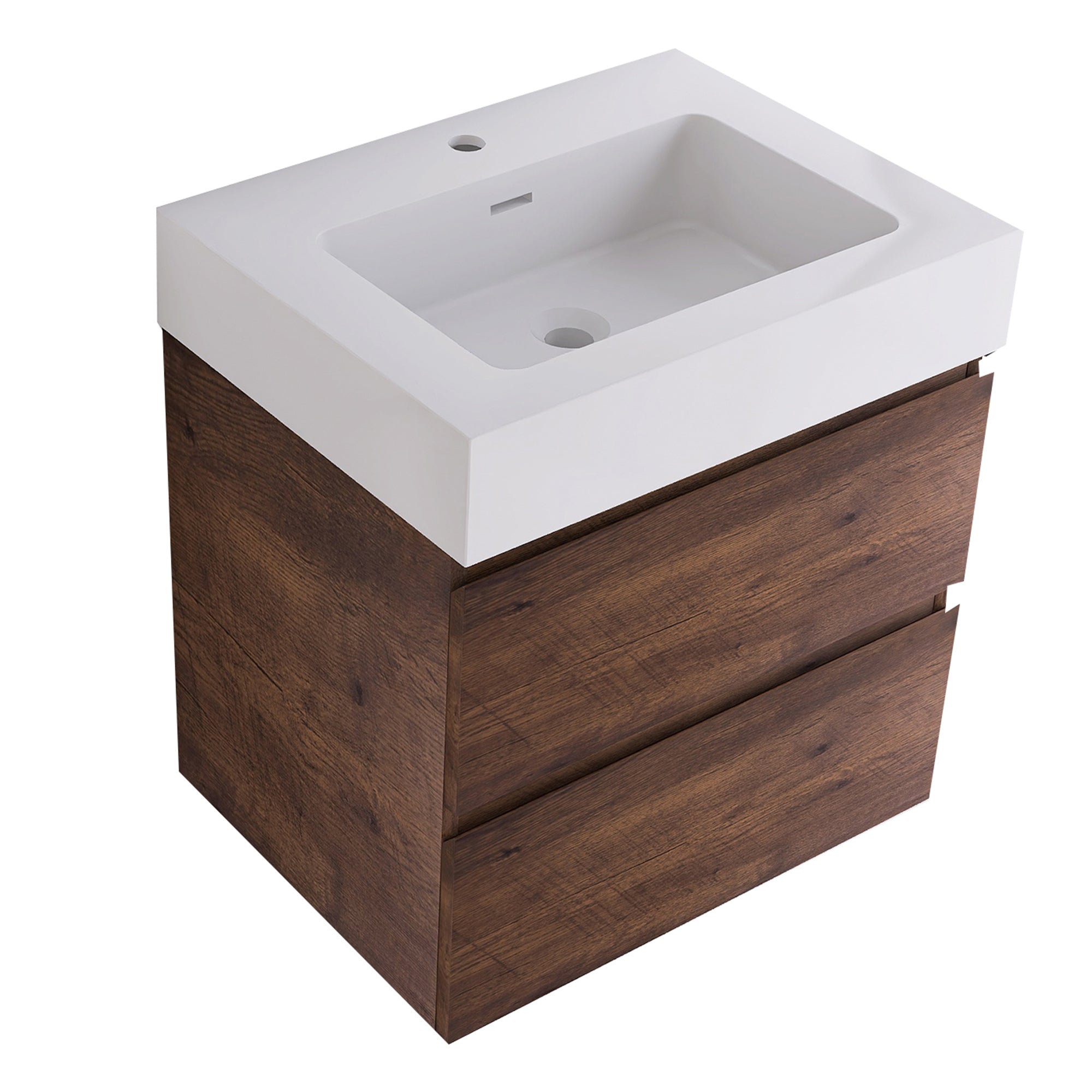 Wood Wall-Mounted Bathroom Vanity Set with Integrated Solid Surface Sink