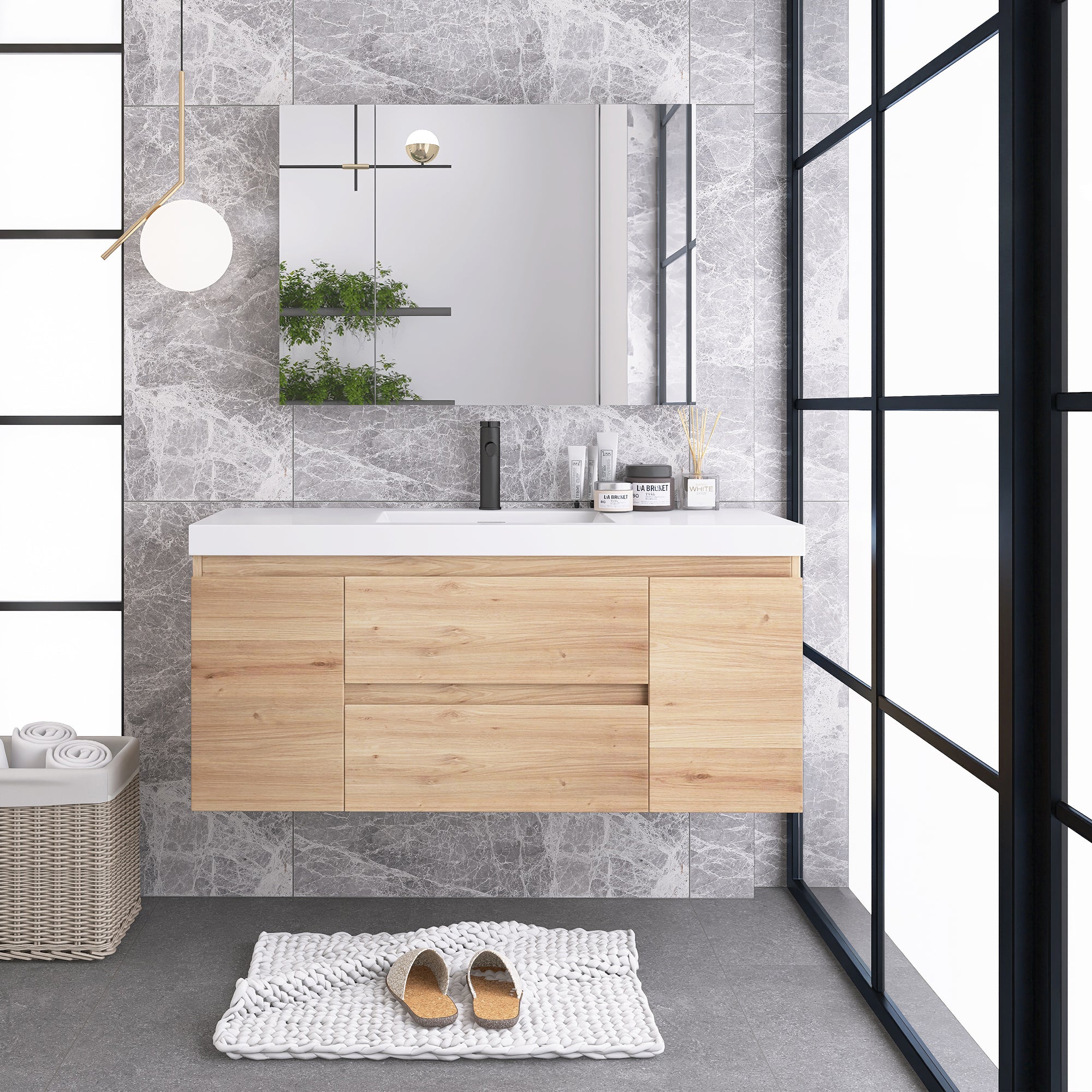 JimsMaison Wall-Mounted 2-drawer Bathroom Vanity Set with Integrated Resin Sink