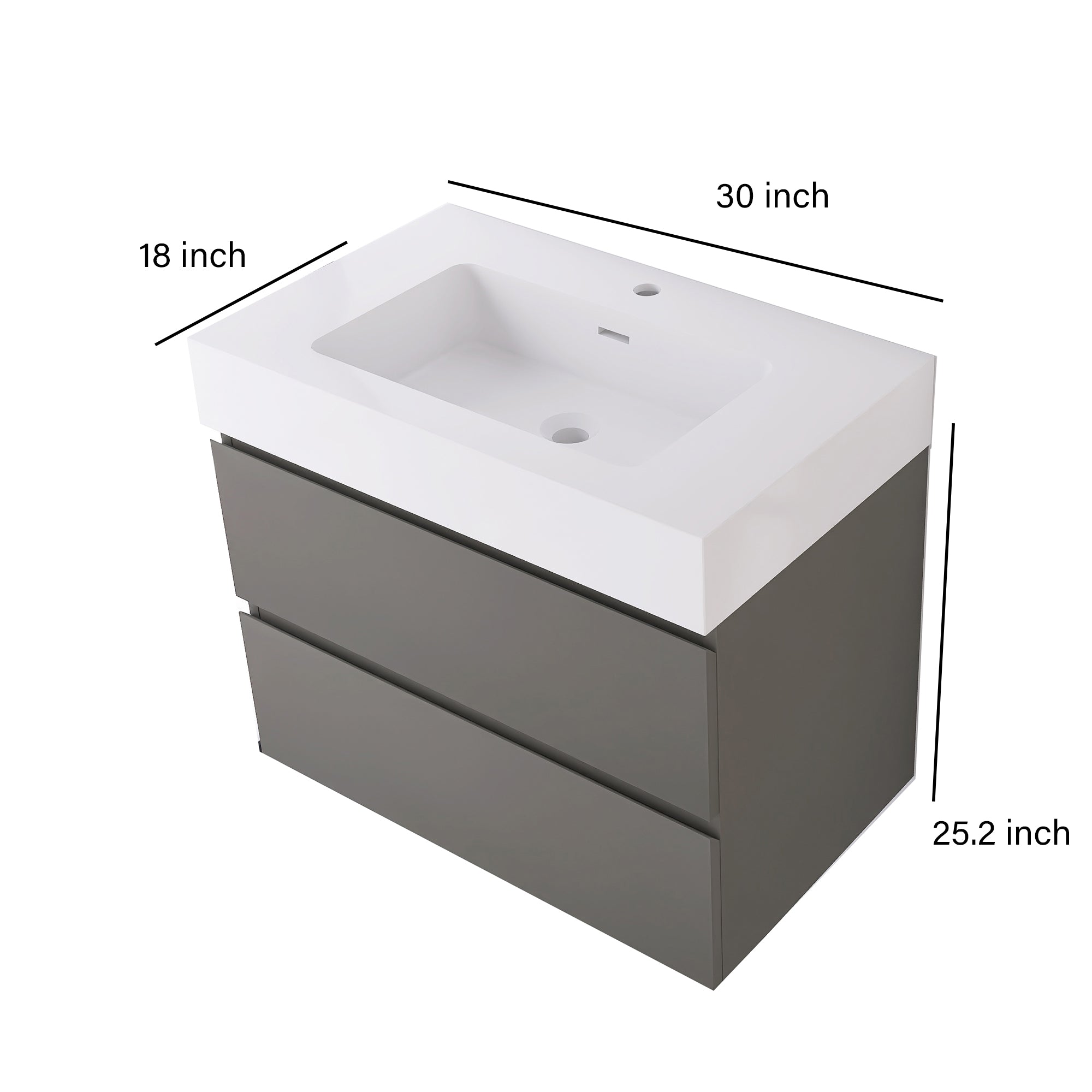 Wood Wall-Mounted Bathroom Vanity Set with Integrated Solid Surface Sink