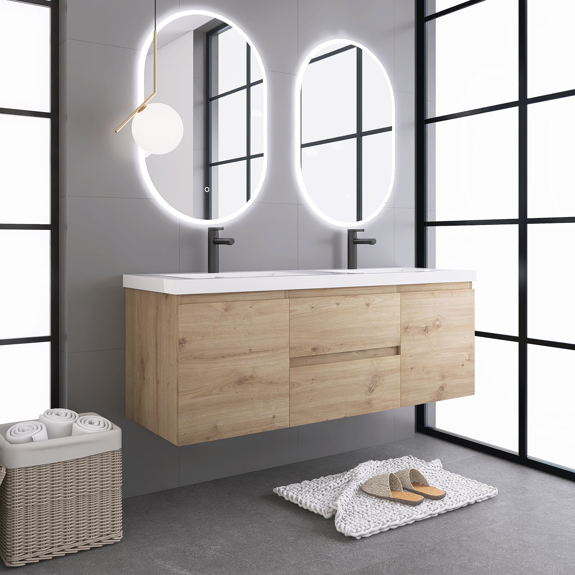 JimsMaison Wall-Mounted 2-drawer Bathroom Vanity Set with Integrated Resin Sink