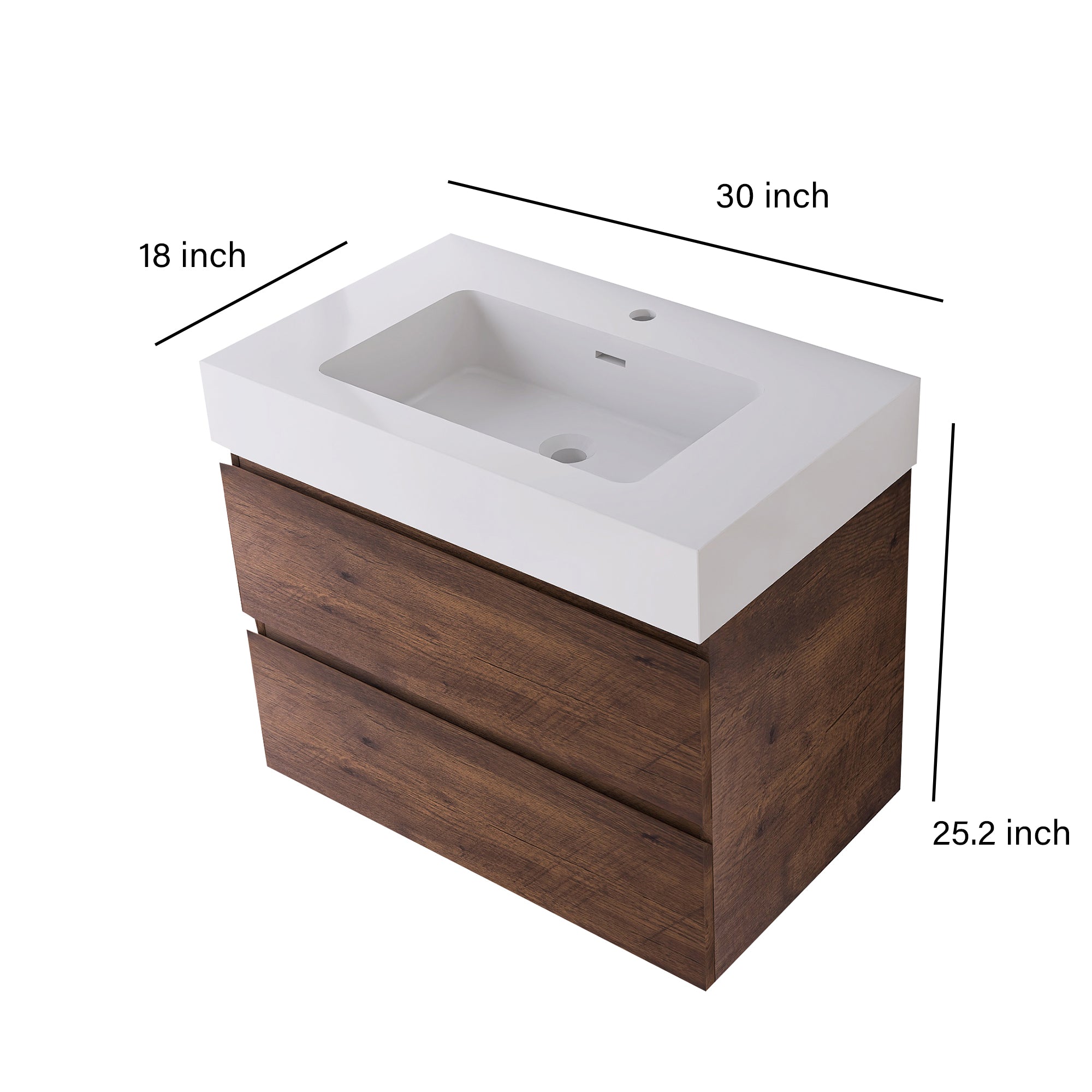 Wood Wall-Mounted Bathroom Vanity Set with Integrated Solid Surface Sink