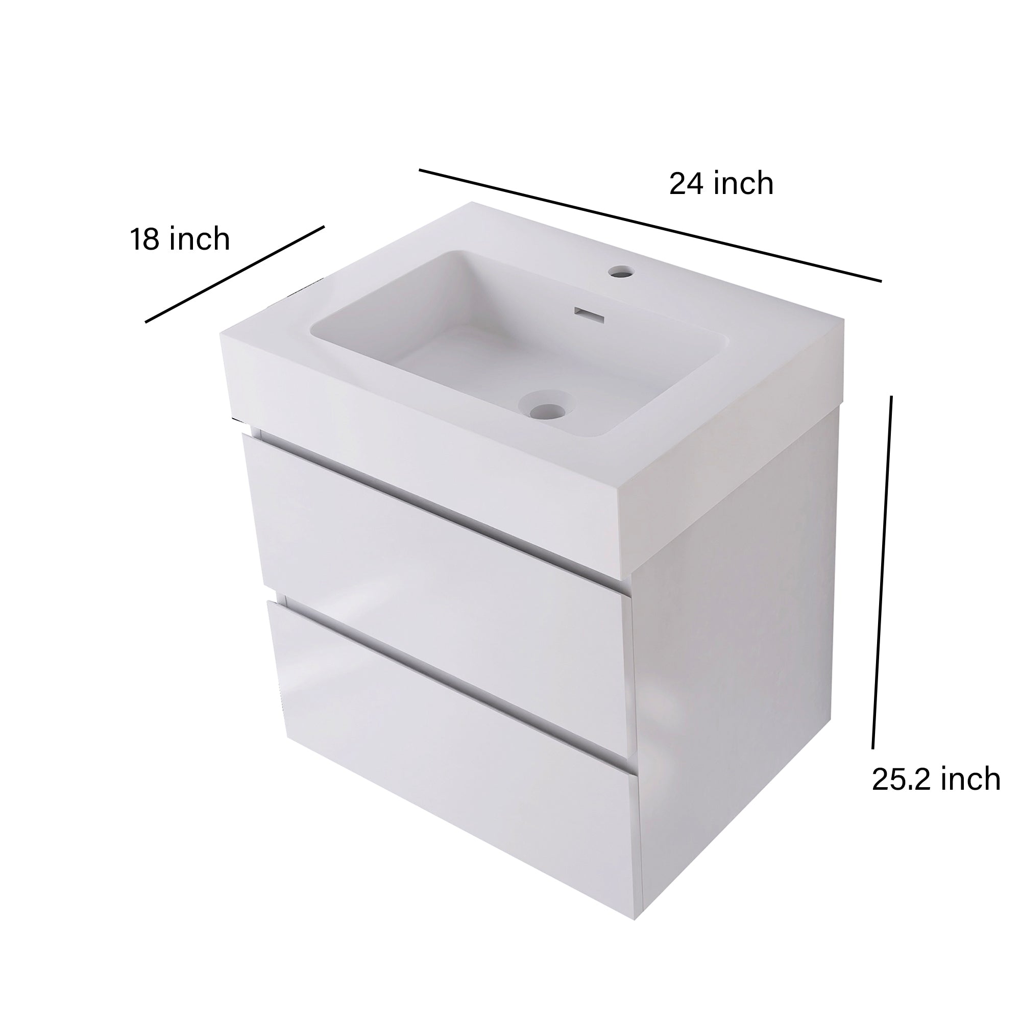 Wood Wall-Mounted Bathroom Vanity Set with Integrated Solid Surface Sink