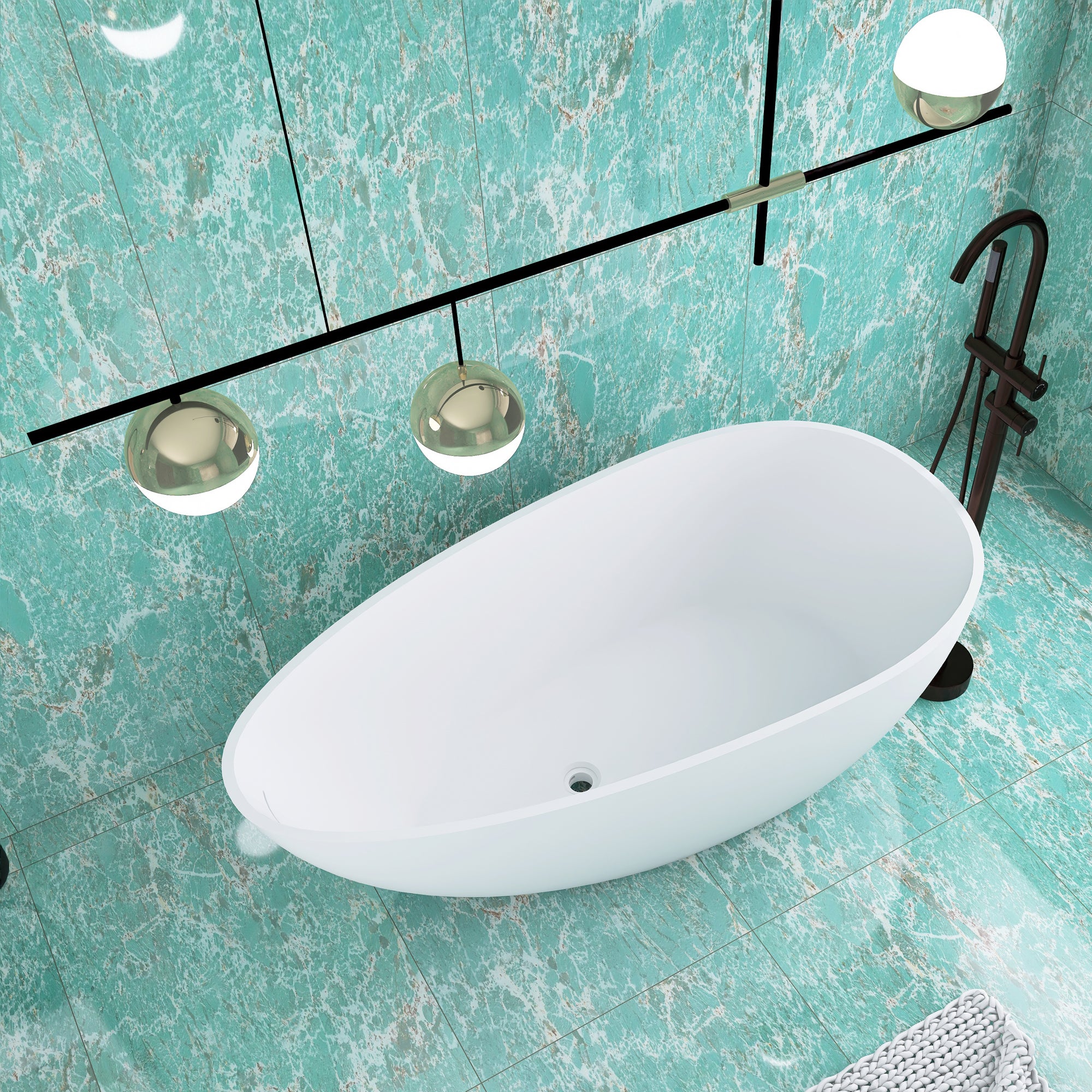 59 in. W Solid Surface Freestanding Flatbottom Soaking Bathtub in Matte White
