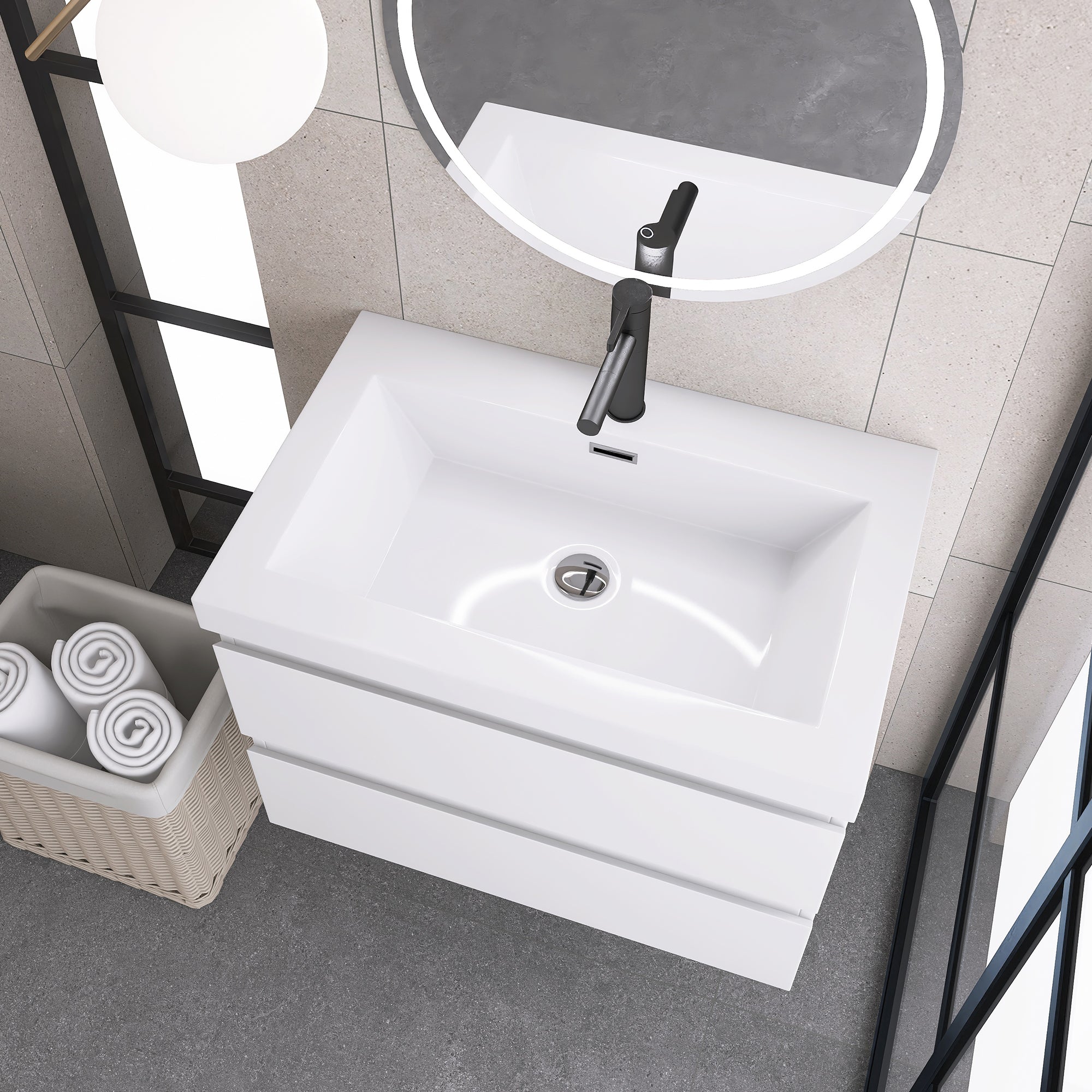 Staykiwi Wall-Mounted 2-drawer Bathroom Vanity Set with Integrated Resin Sink