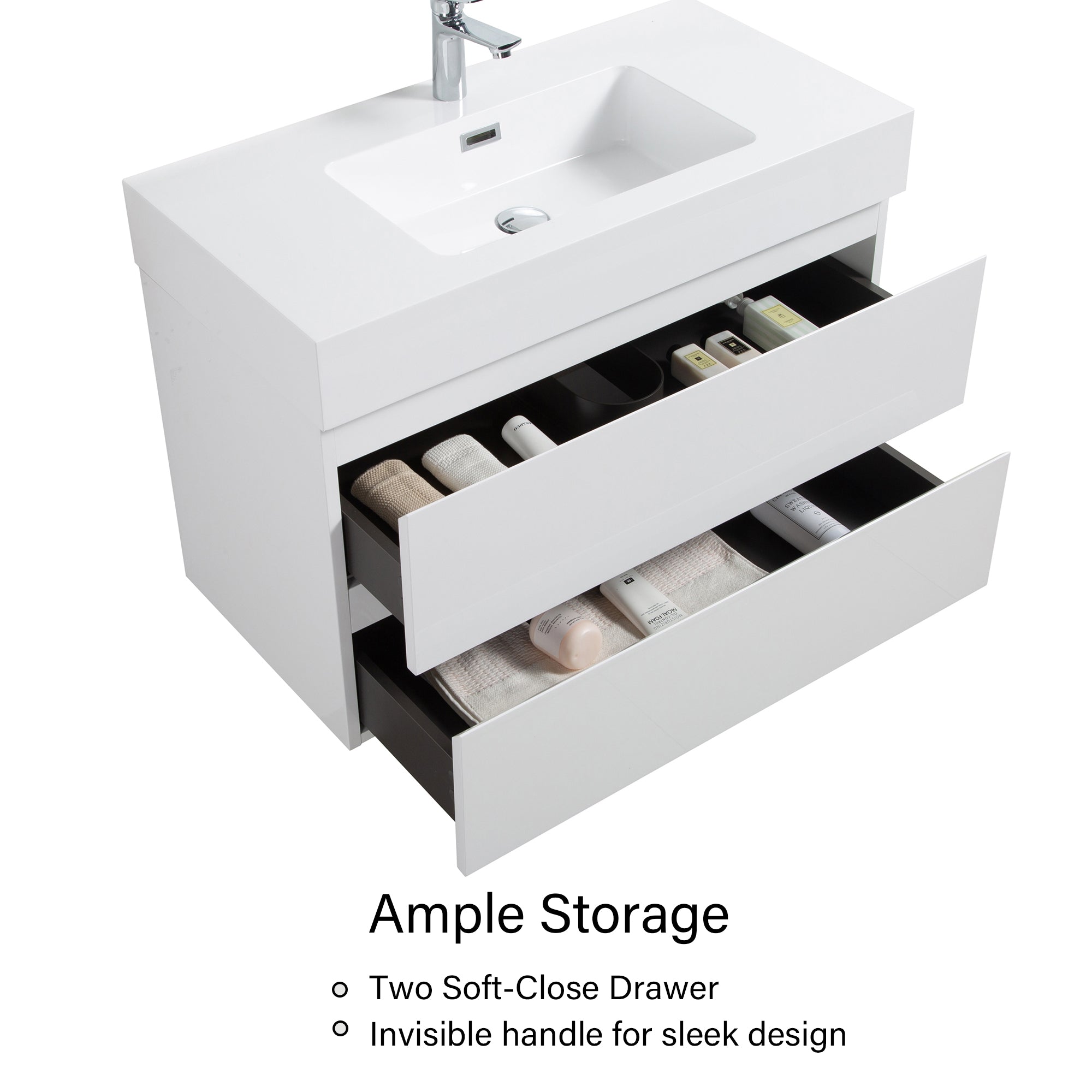 Wood Wall-Mounted Bathroom Vanity Set with Integrated Solid Surface Sink