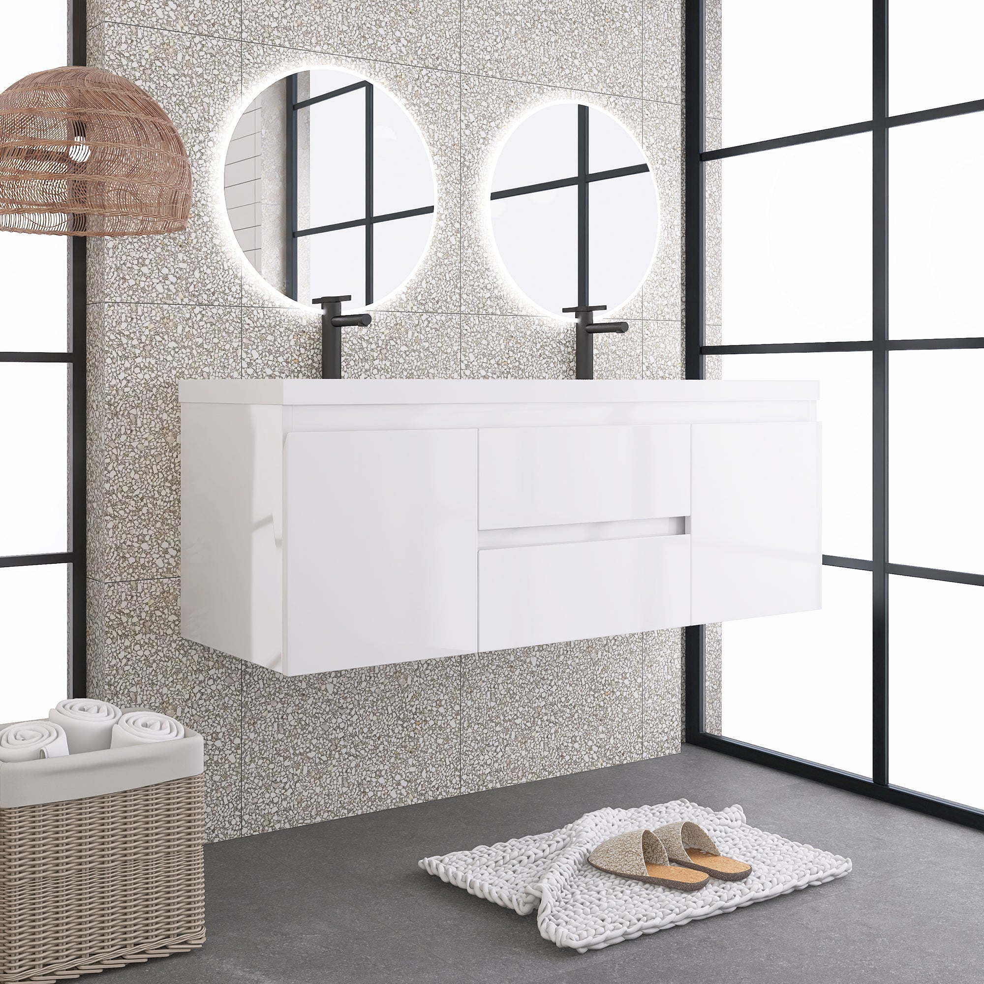 Staykiwi Wall-Mounted 2-drawer Bathroom Vanity Set with Integrated Resin Sink