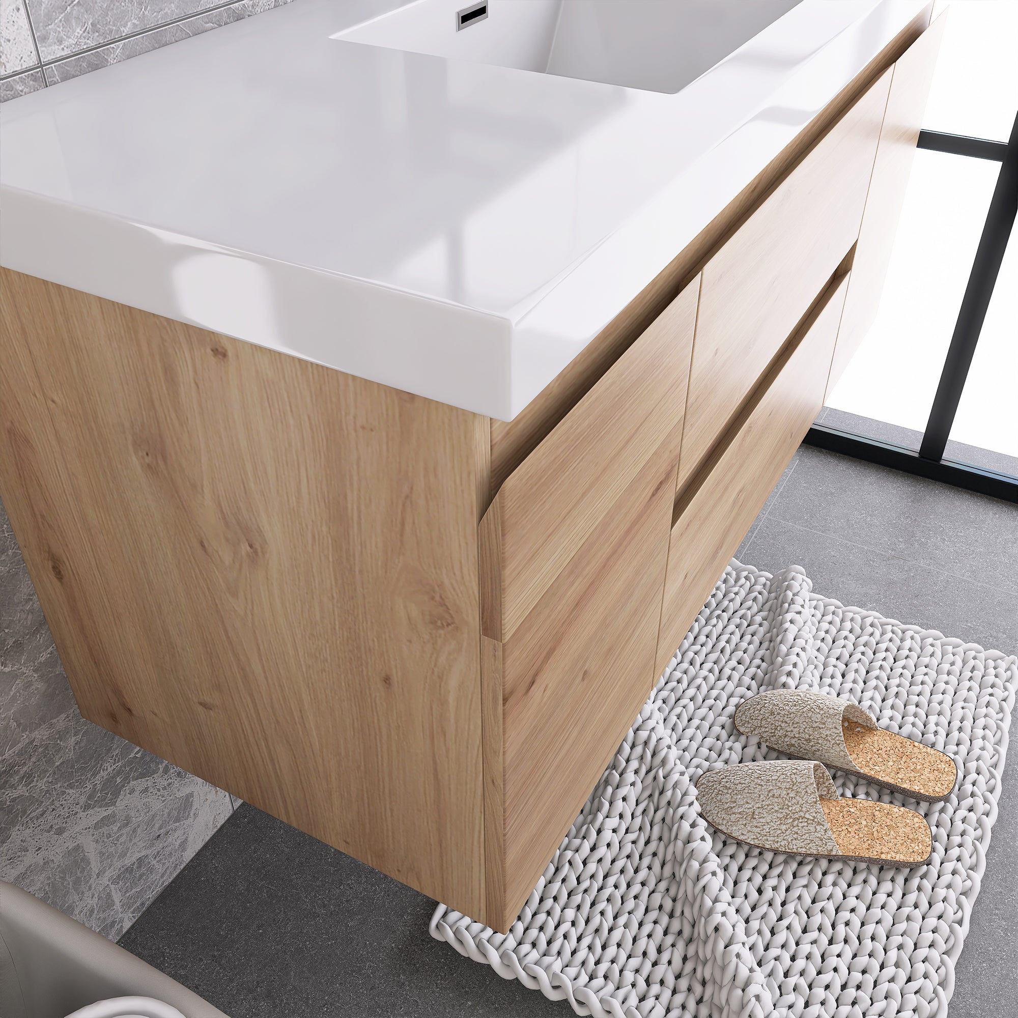 JimsMaison Wall-Mounted 2-drawer Bathroom Vanity Set with Integrated Resin Sink