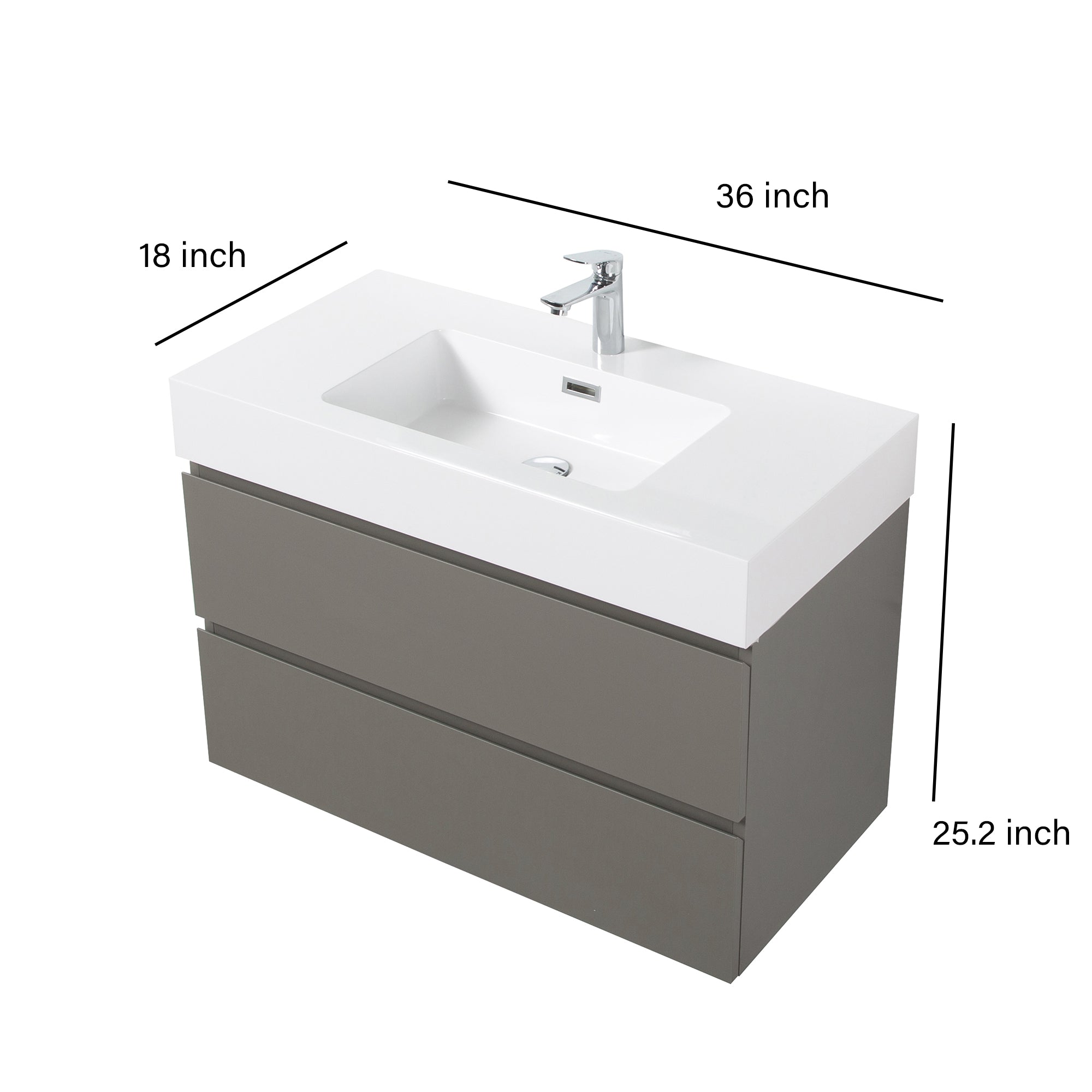 Wood Wall-Mounted Bathroom Vanity Set with Integrated Solid Surface Sink