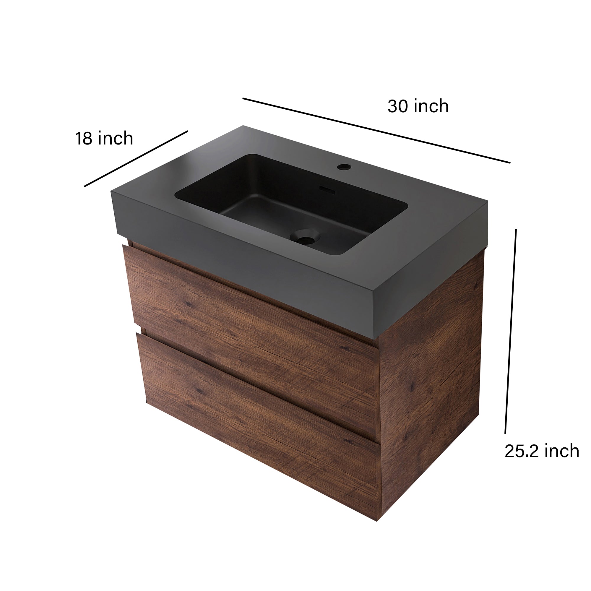 Wood Wall-Mounted Bathroom Vanity Set with Integrated Solid Surface Sink