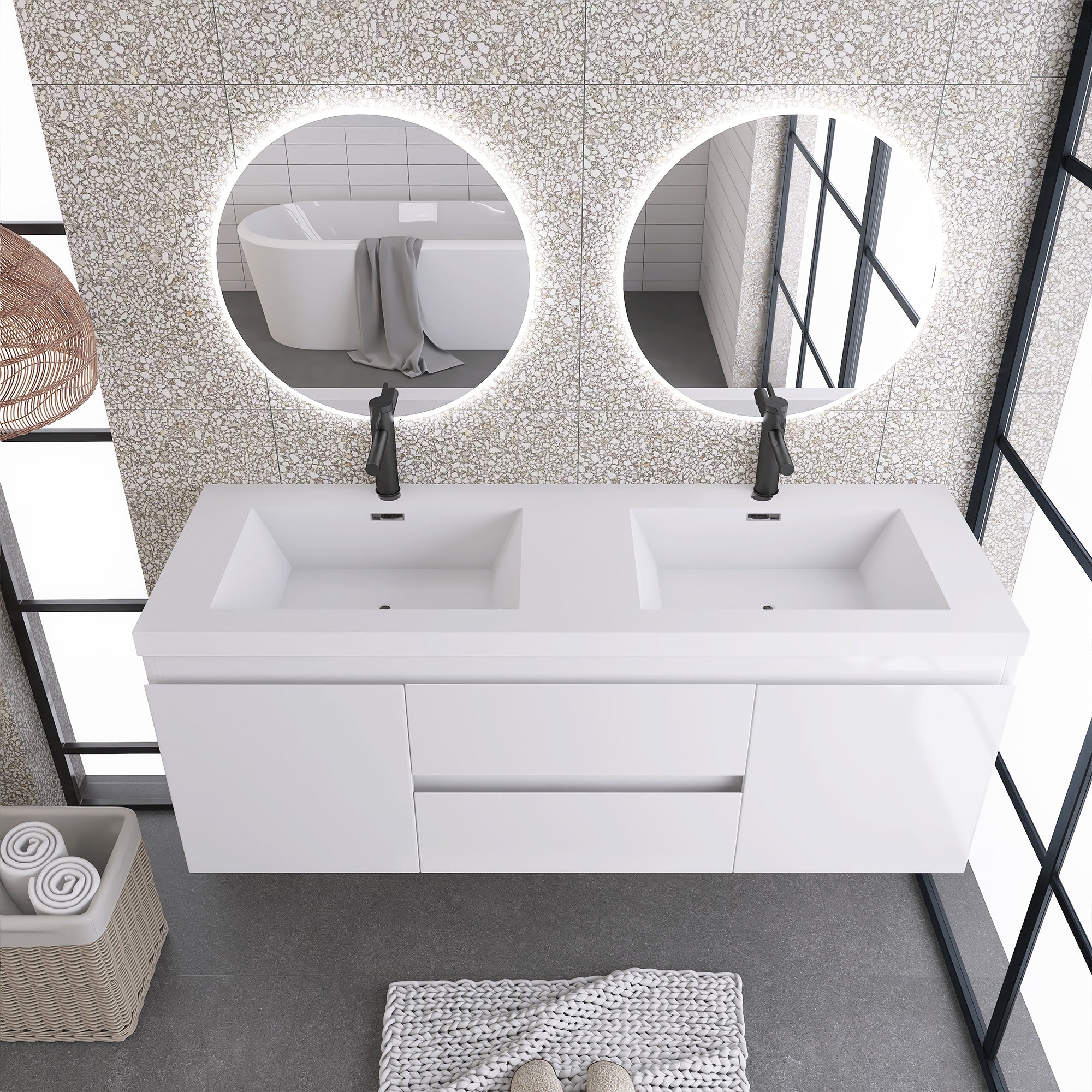 Staykiwi Wall-Mounted 2-drawer Bathroom Vanity Set with Integrated Resin Sink