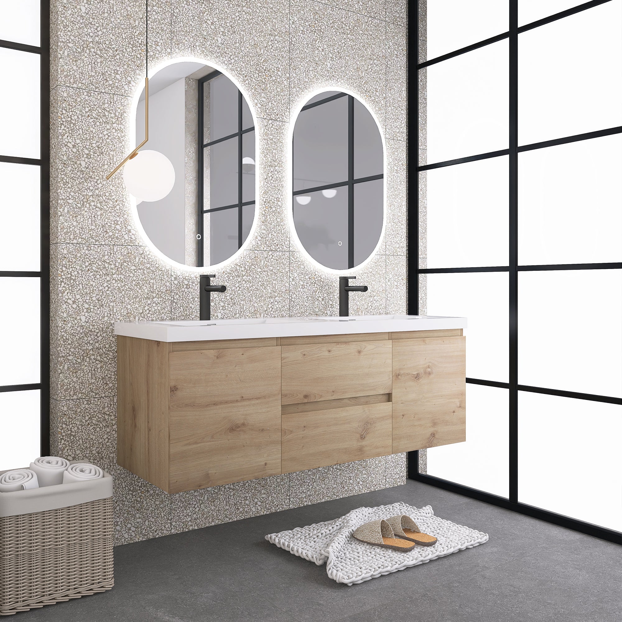 JimsMaison Wall-Mounted 2-drawer Bathroom Vanity Set with Integrated Resin Sink