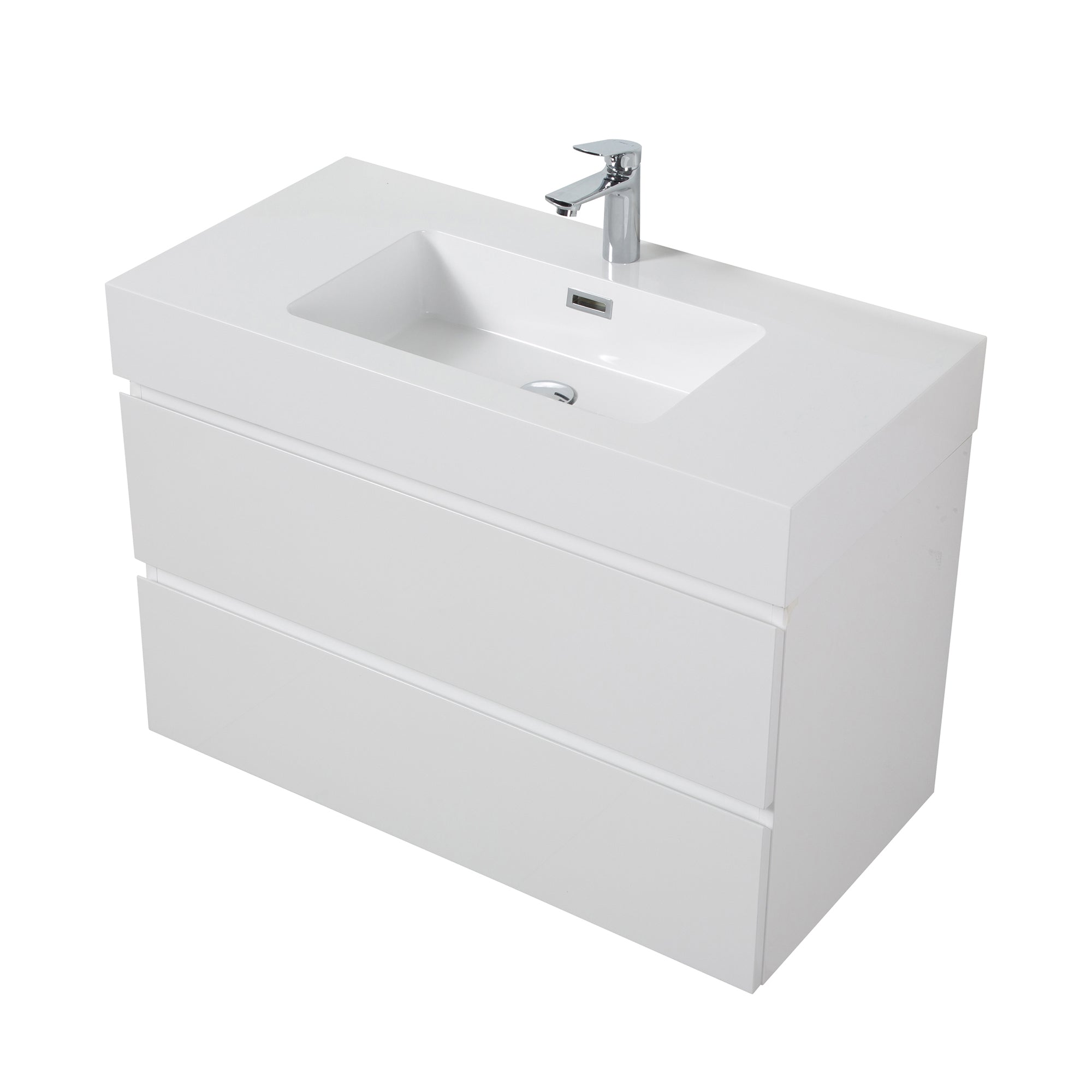 Wood Wall-Mounted Bathroom Vanity Set with Integrated Solid Surface Sink