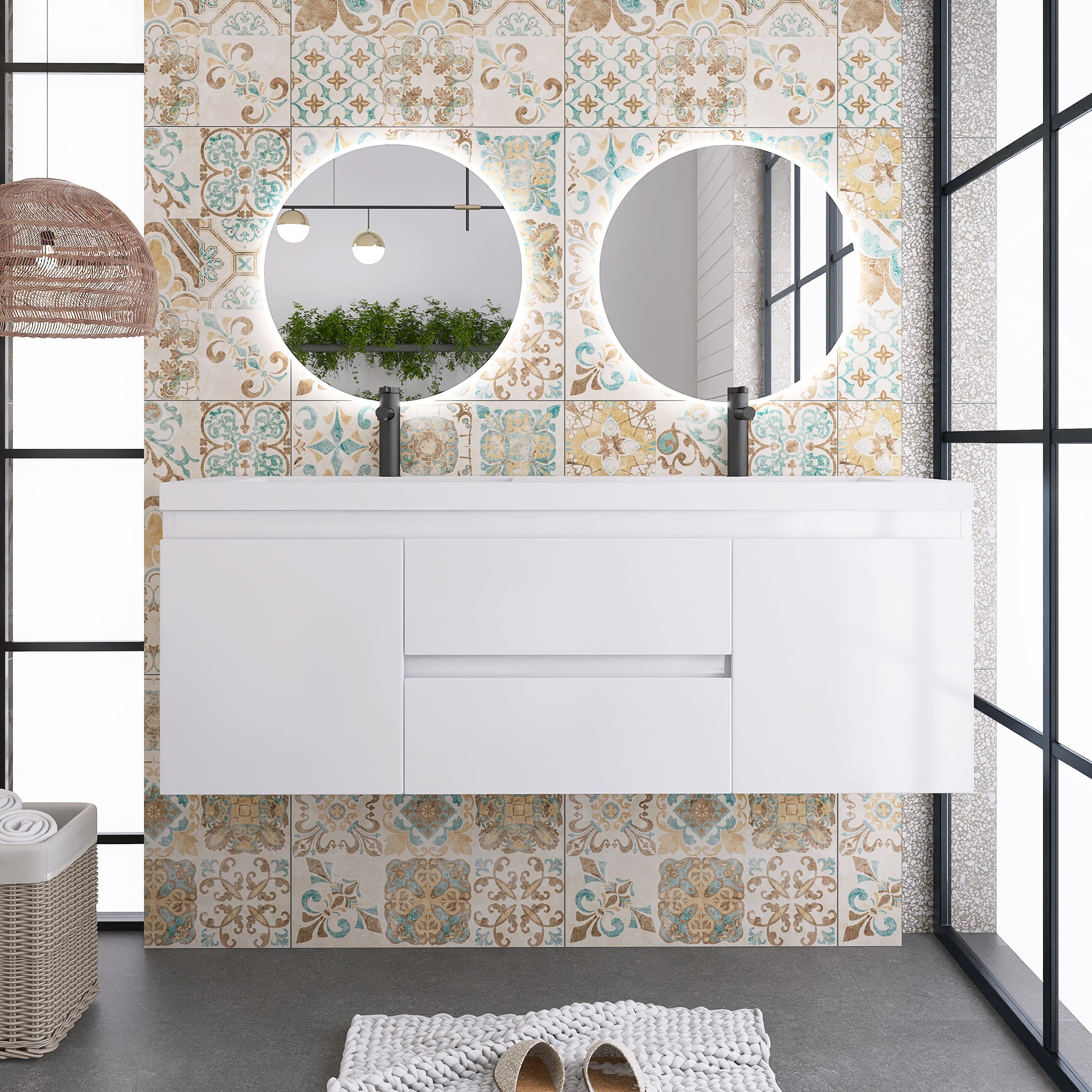 Staykiwi Wall-Mounted 2-drawer Bathroom Vanity Set with Integrated Resin Sink
