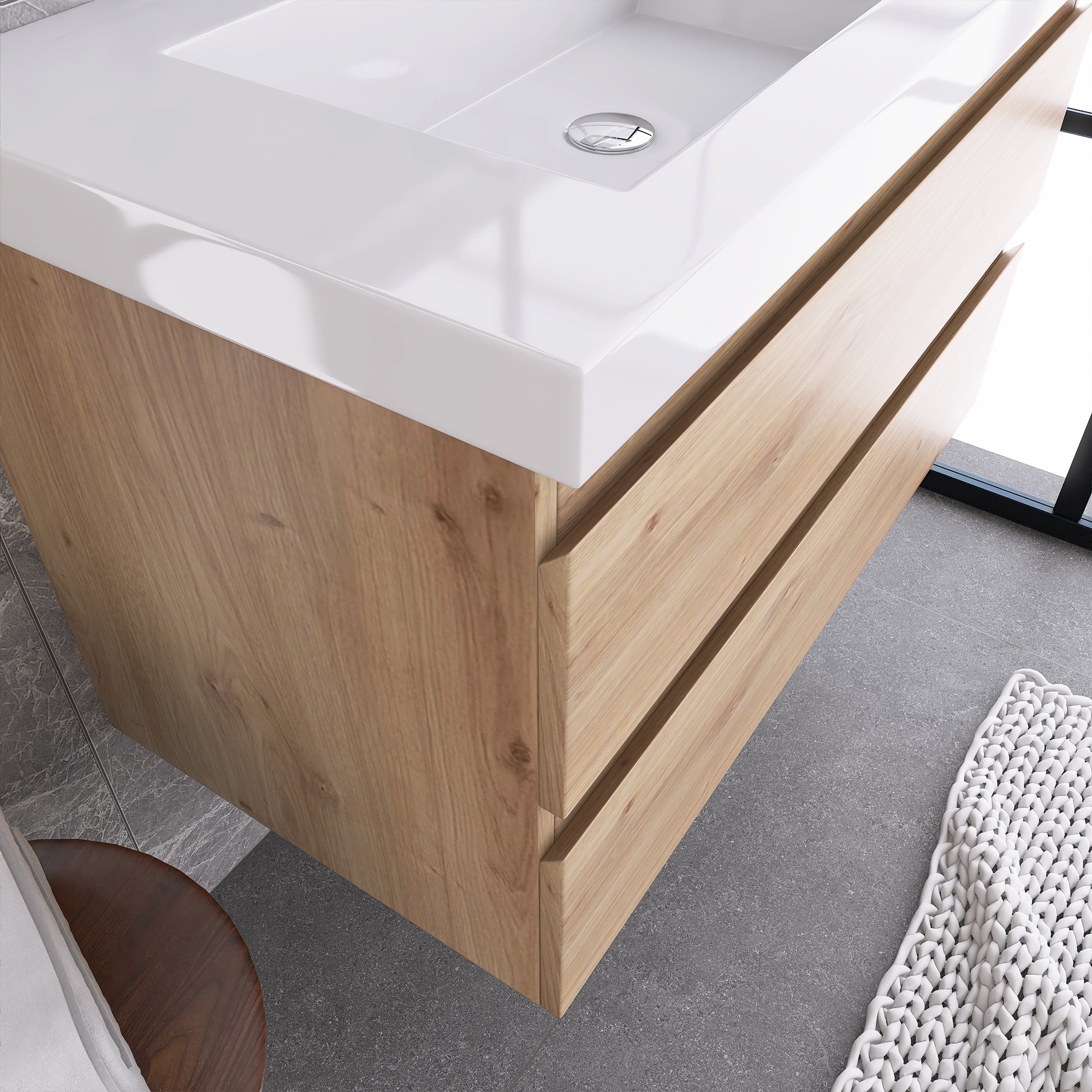 JimsMaison Wall-Mounted 2-drawer Bathroom Vanity Set with Integrated Resin Sink
