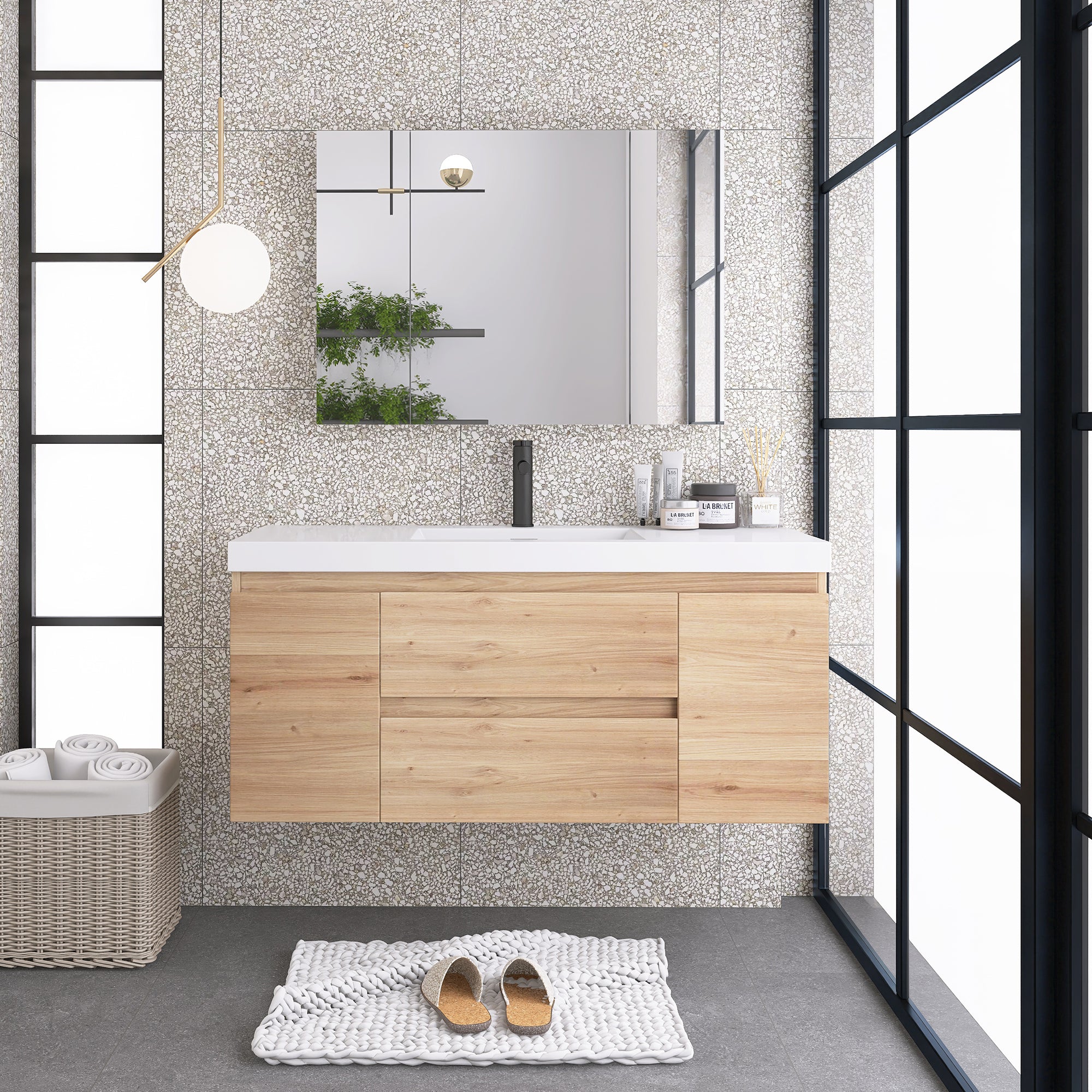 JimsMaison Wall-Mounted 2-drawer Bathroom Vanity Set with Integrated Resin Sink