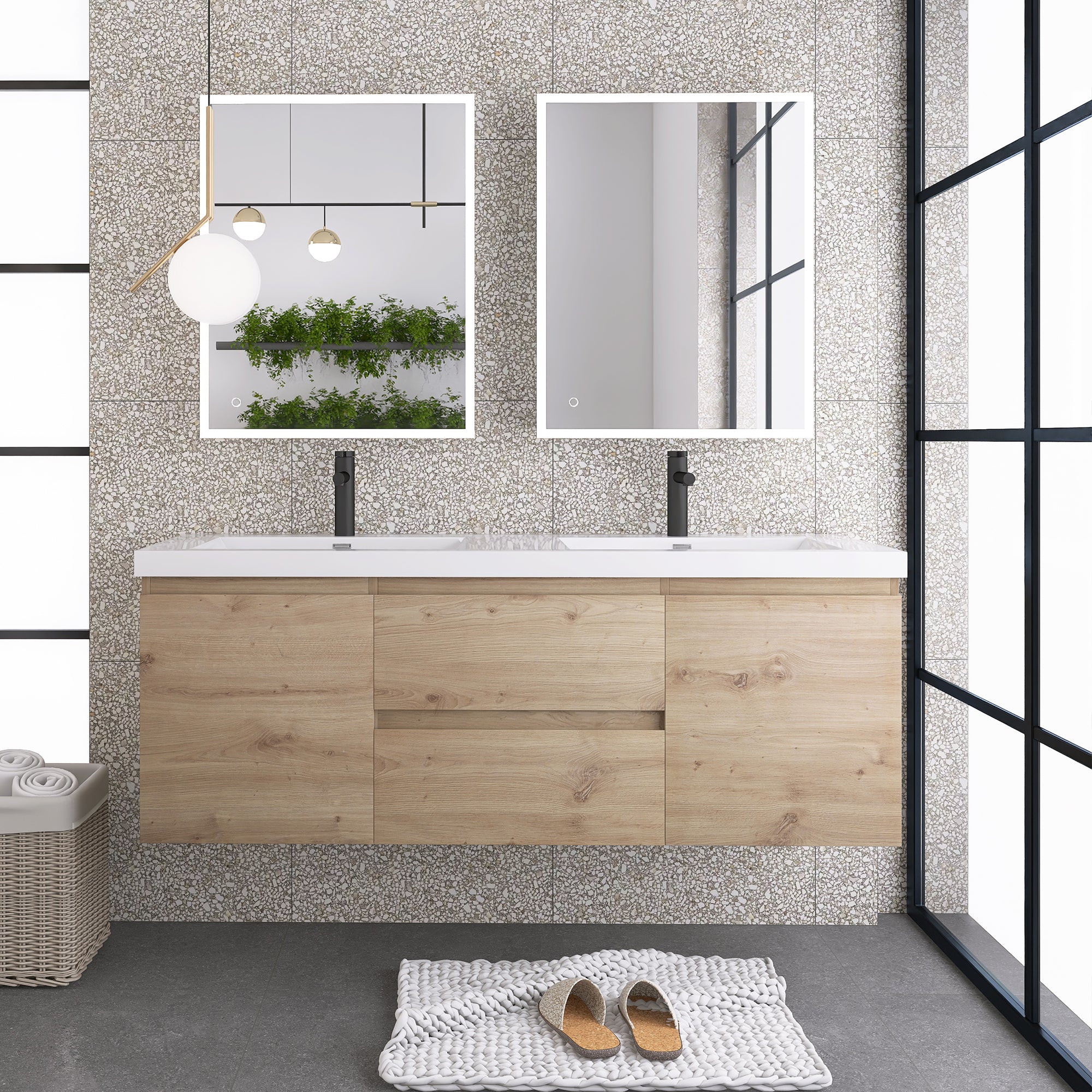 JimsMaison Wall-Mounted 2-drawer Bathroom Vanity Set with Integrated Resin Sink