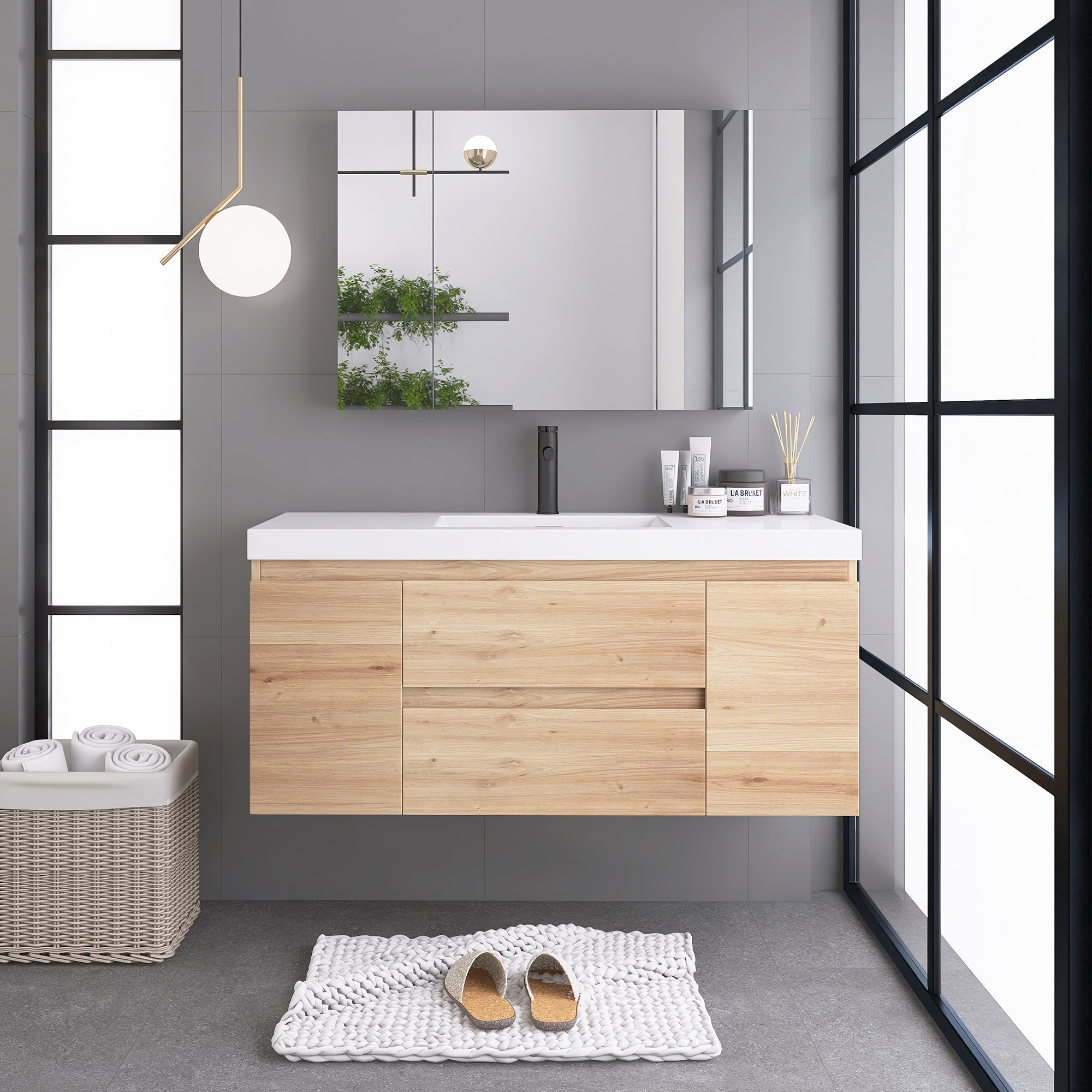 JimsMaison Wall-Mounted 2-drawer Bathroom Vanity Set with Integrated Resin Sink