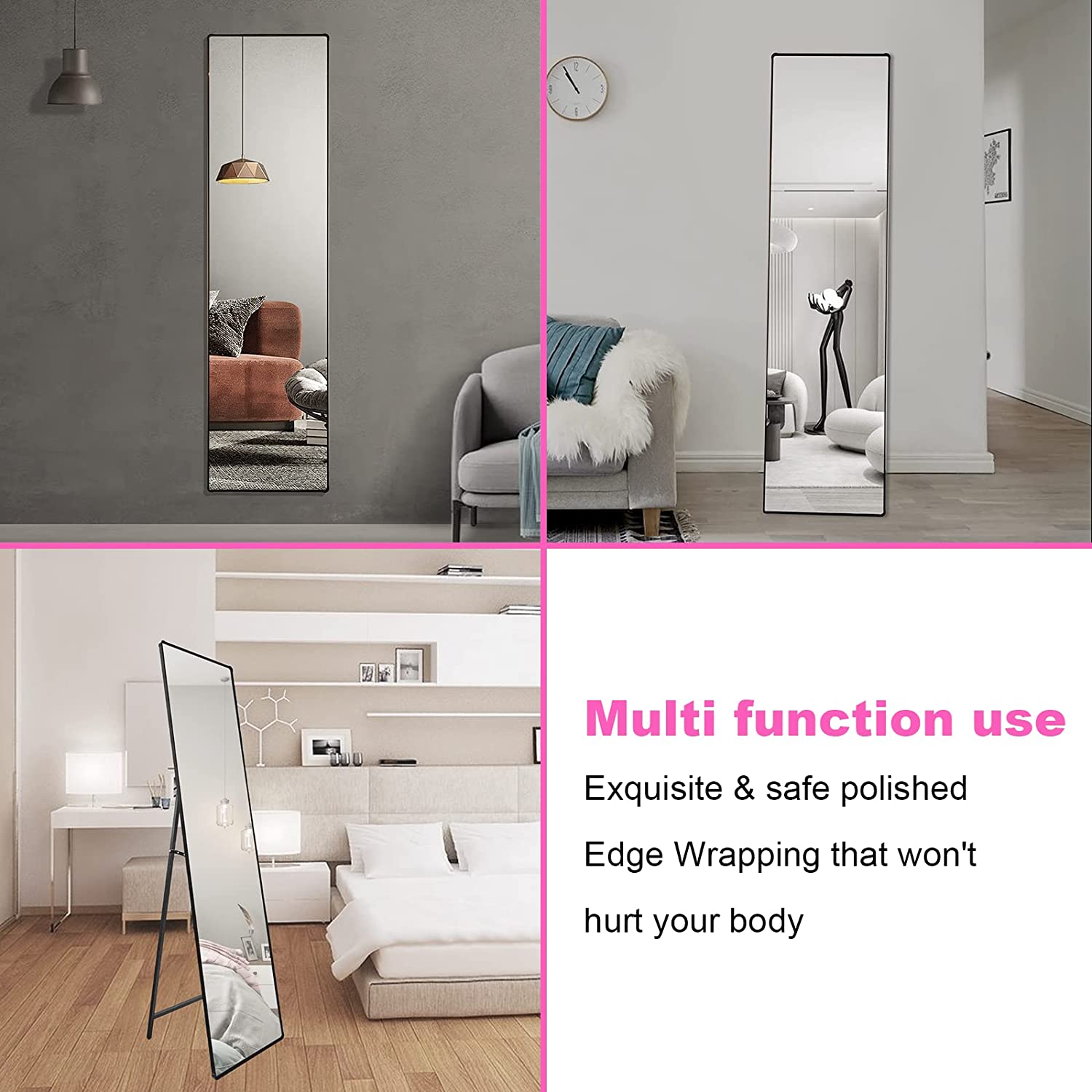 Rectangular Framed Freestanding Mirror in Black.