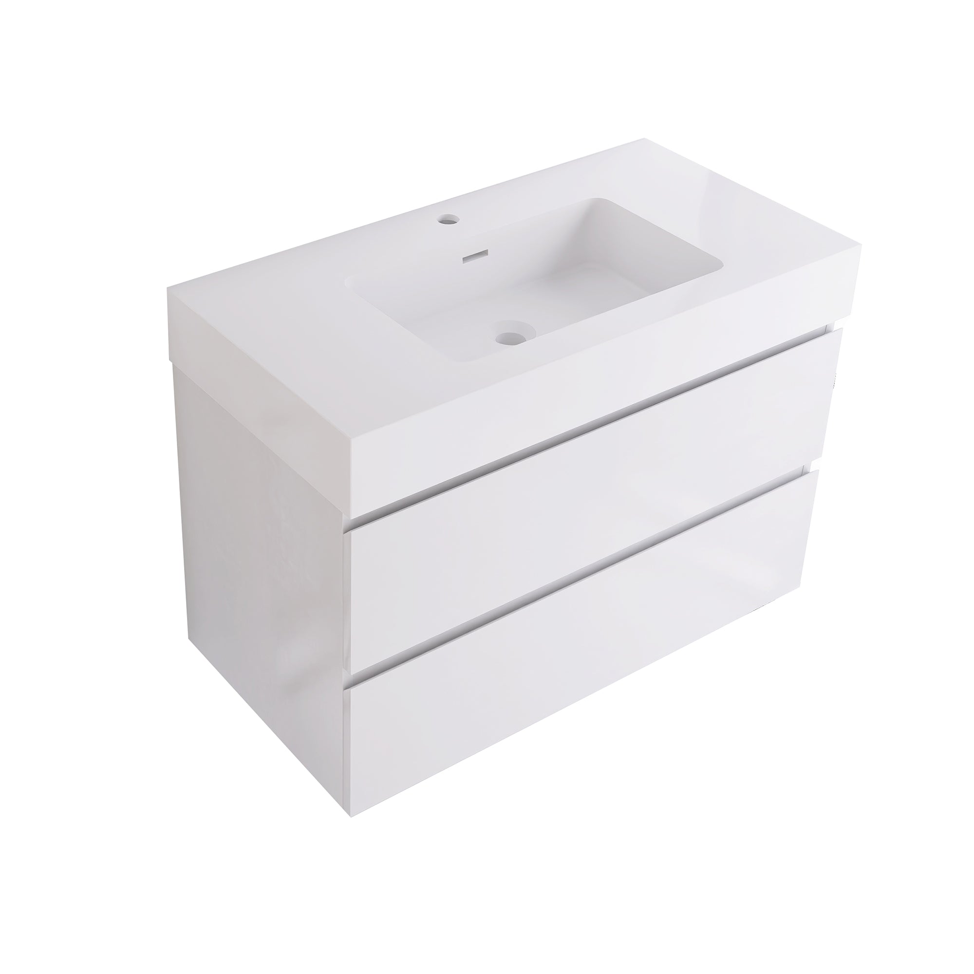 Wood Wall-Mounted Bathroom Vanity Set with Integrated Solid Surface Sink