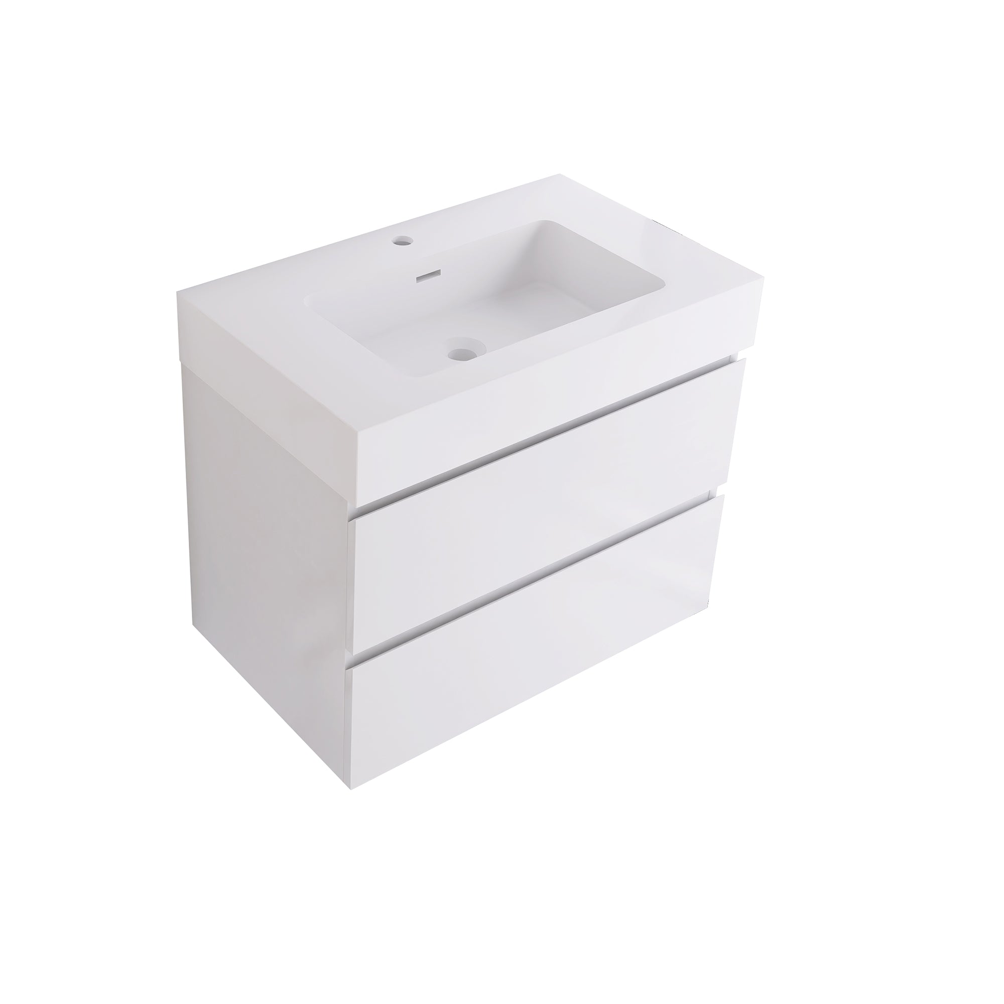 Wood Wall-Mounted Bathroom Vanity Set with Integrated Solid Surface Sink