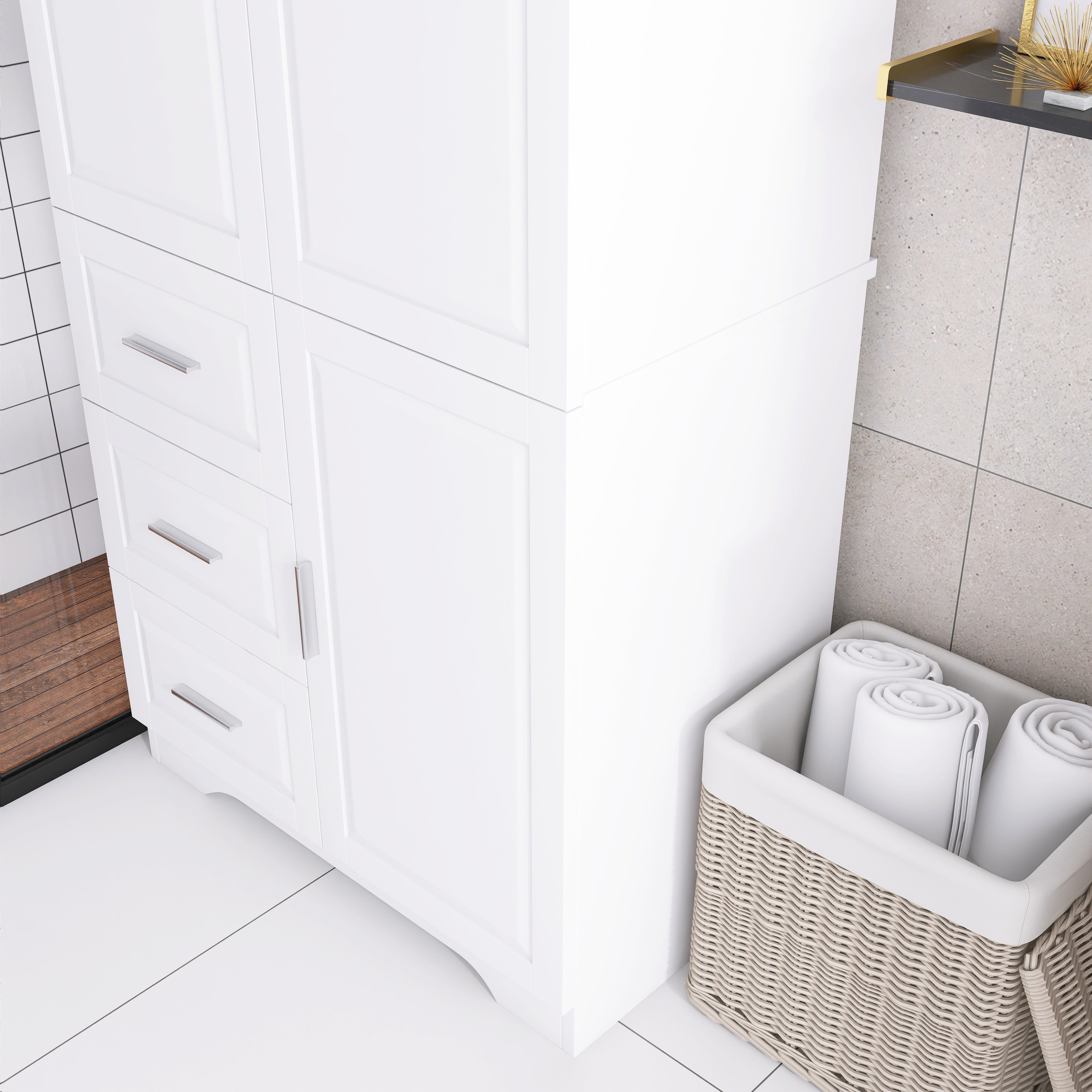 Tall and Wide Storage Cabinet with Doors for Bathroom/Office with Three Drawers