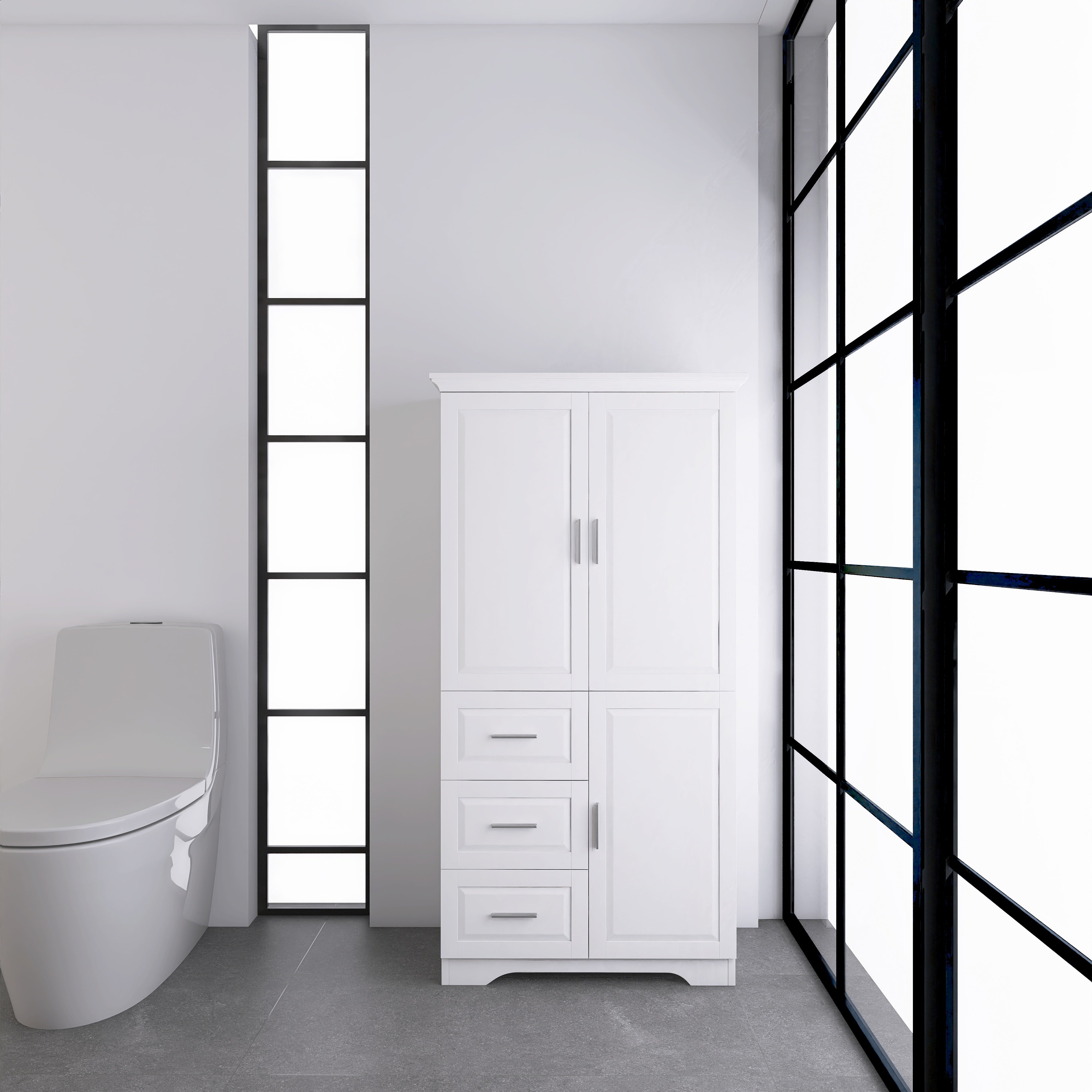 Tall Storage Cabinet with Two Drawers for Bathroom/Office