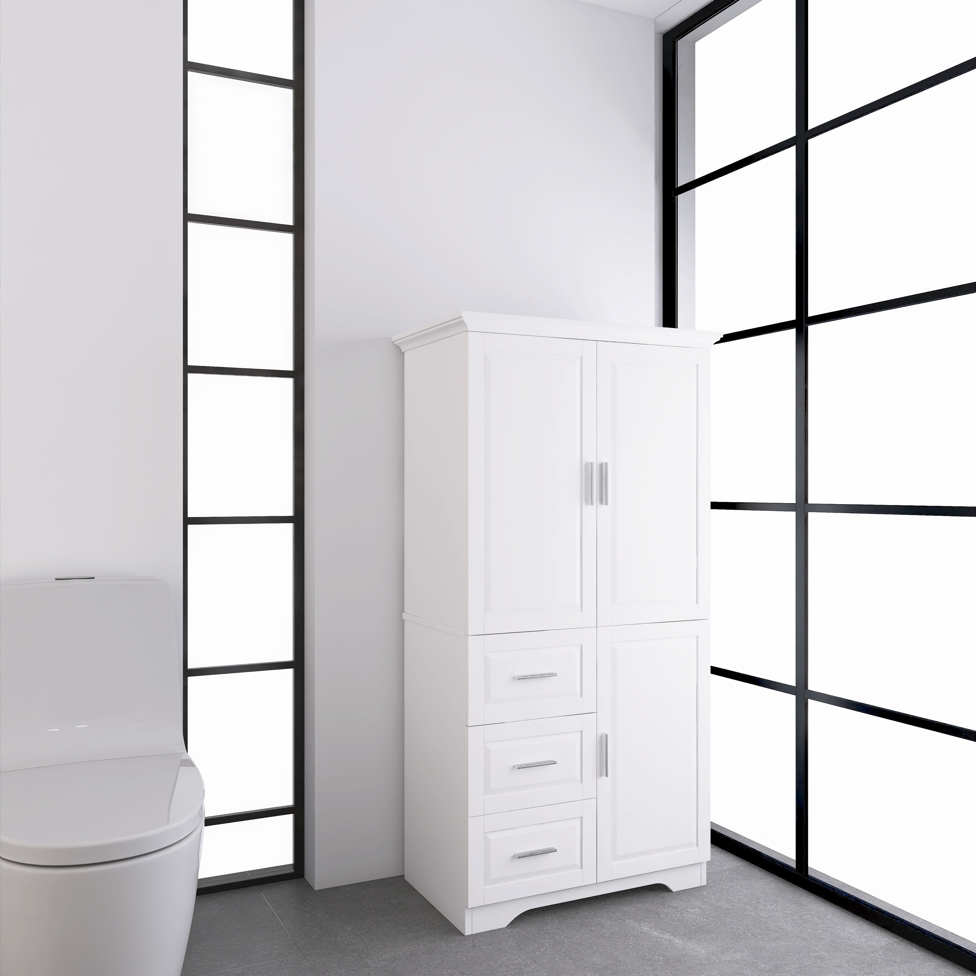Tall Storage Cabinet with Two Drawers for Bathroom/Office