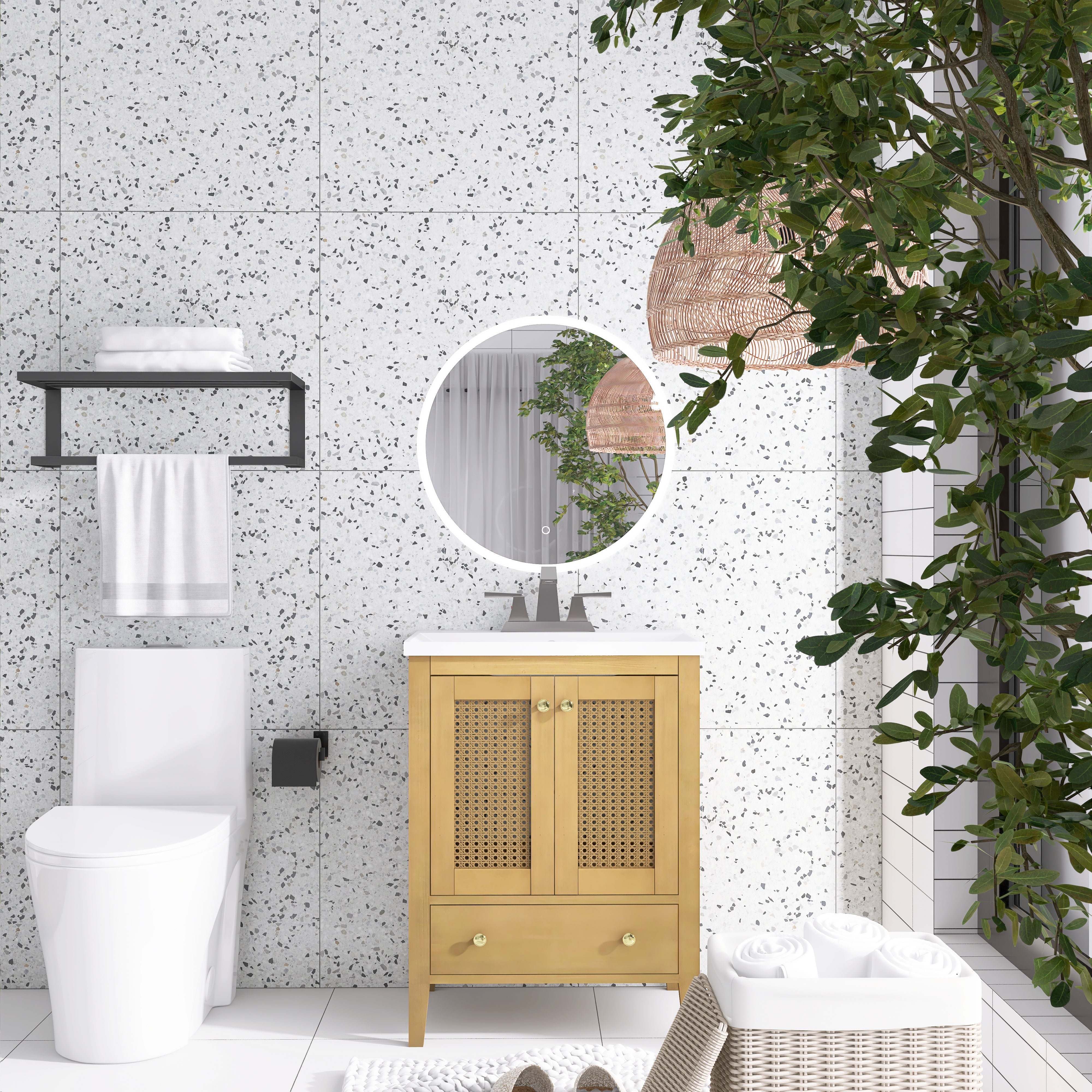 24 in. Freestanding Bath Vanity in Nature with White Ceramic Top
