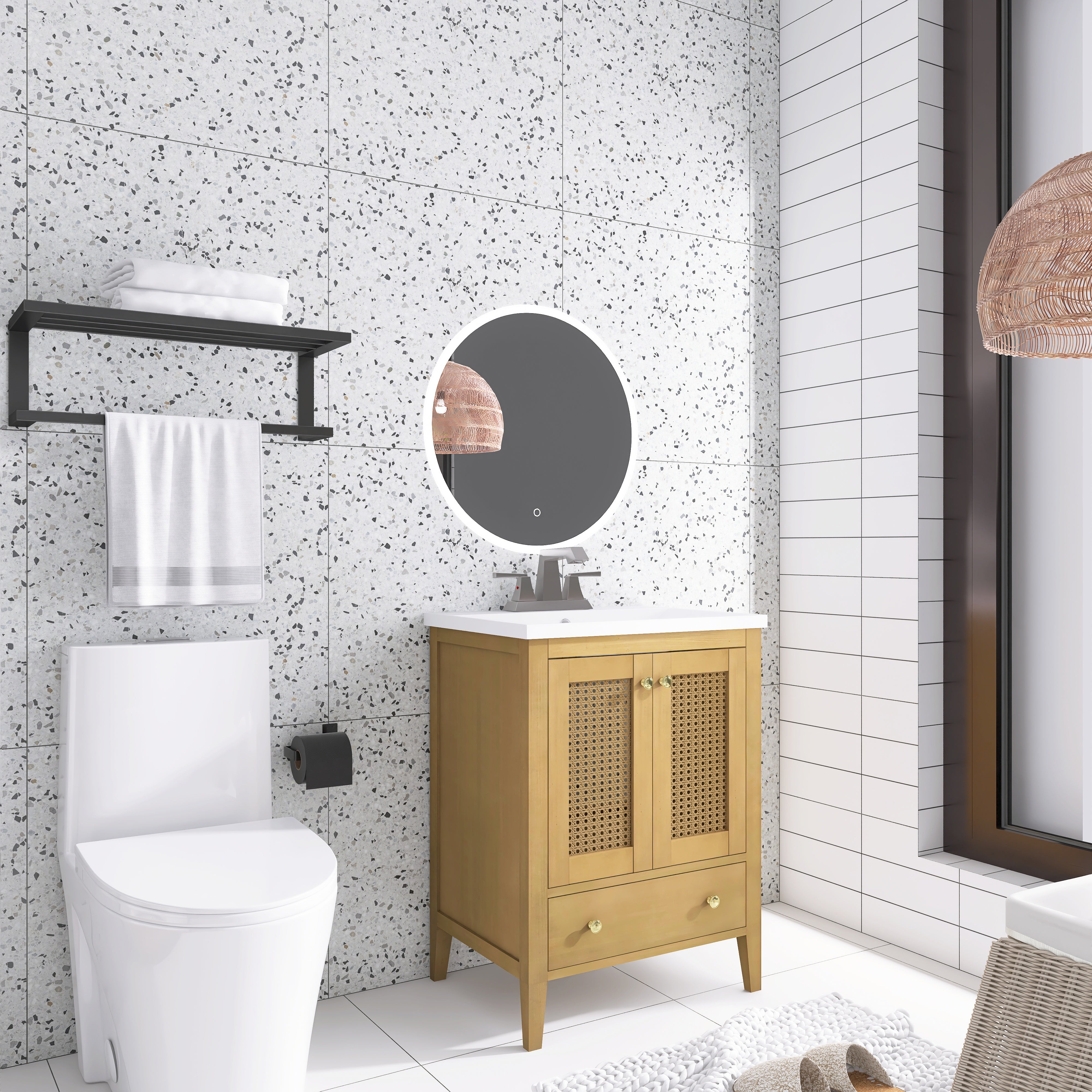24 in. Freestanding Bath Vanity in Nature with White Ceramic Top