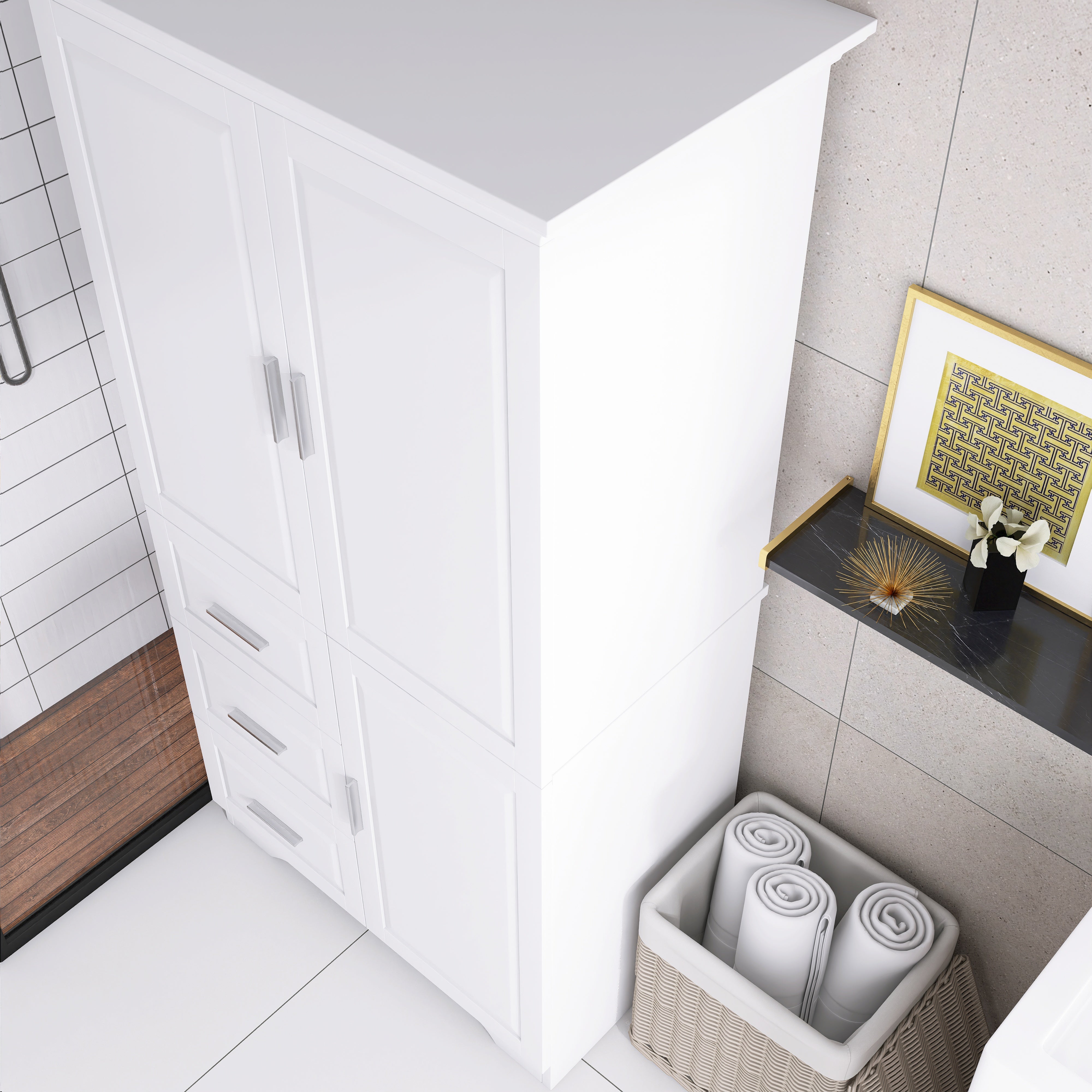 Tall and Wide Storage Cabinet with Doors for Bathroom/Office with Three Drawers