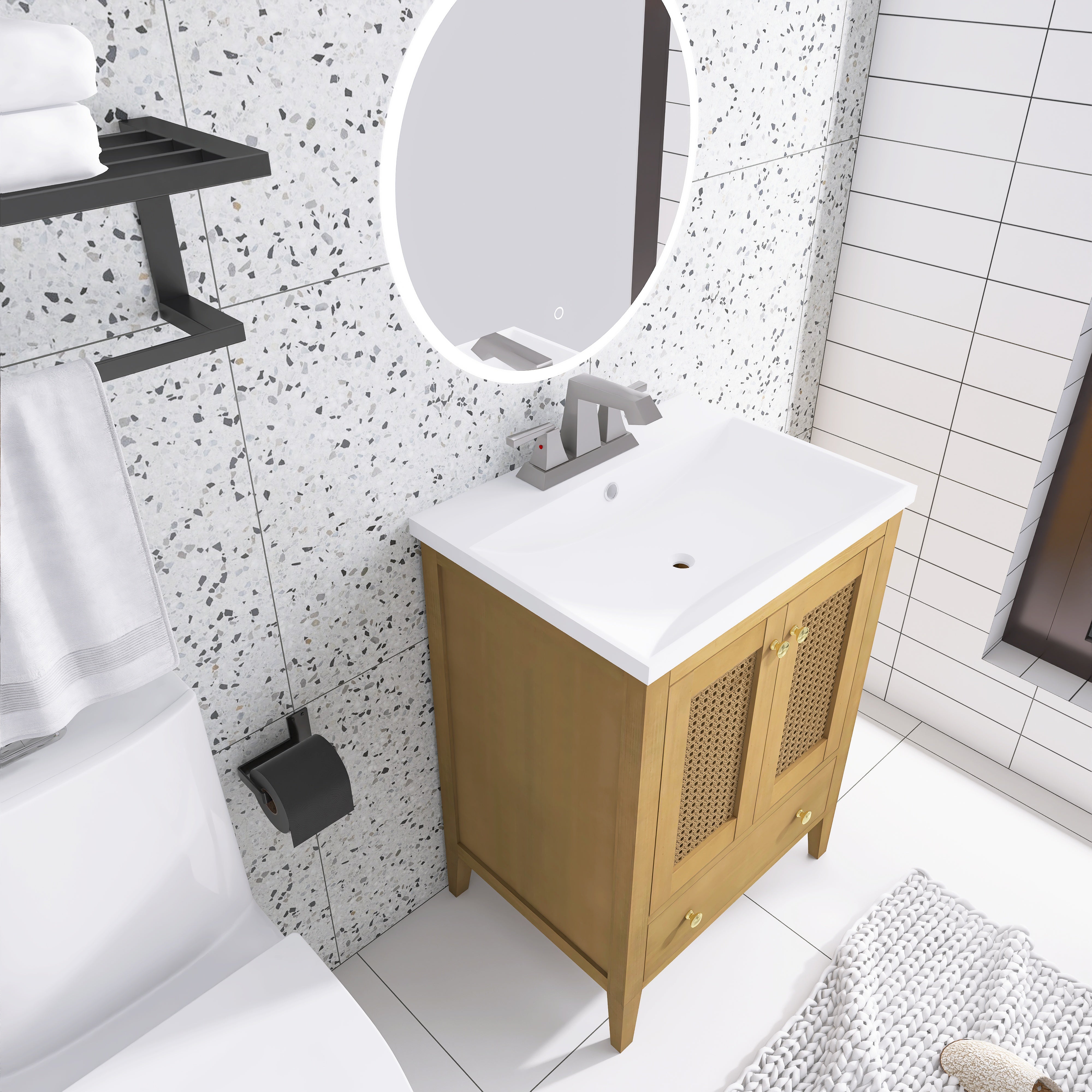 24 in. Freestanding Bath Vanity in Nature with White Ceramic Top