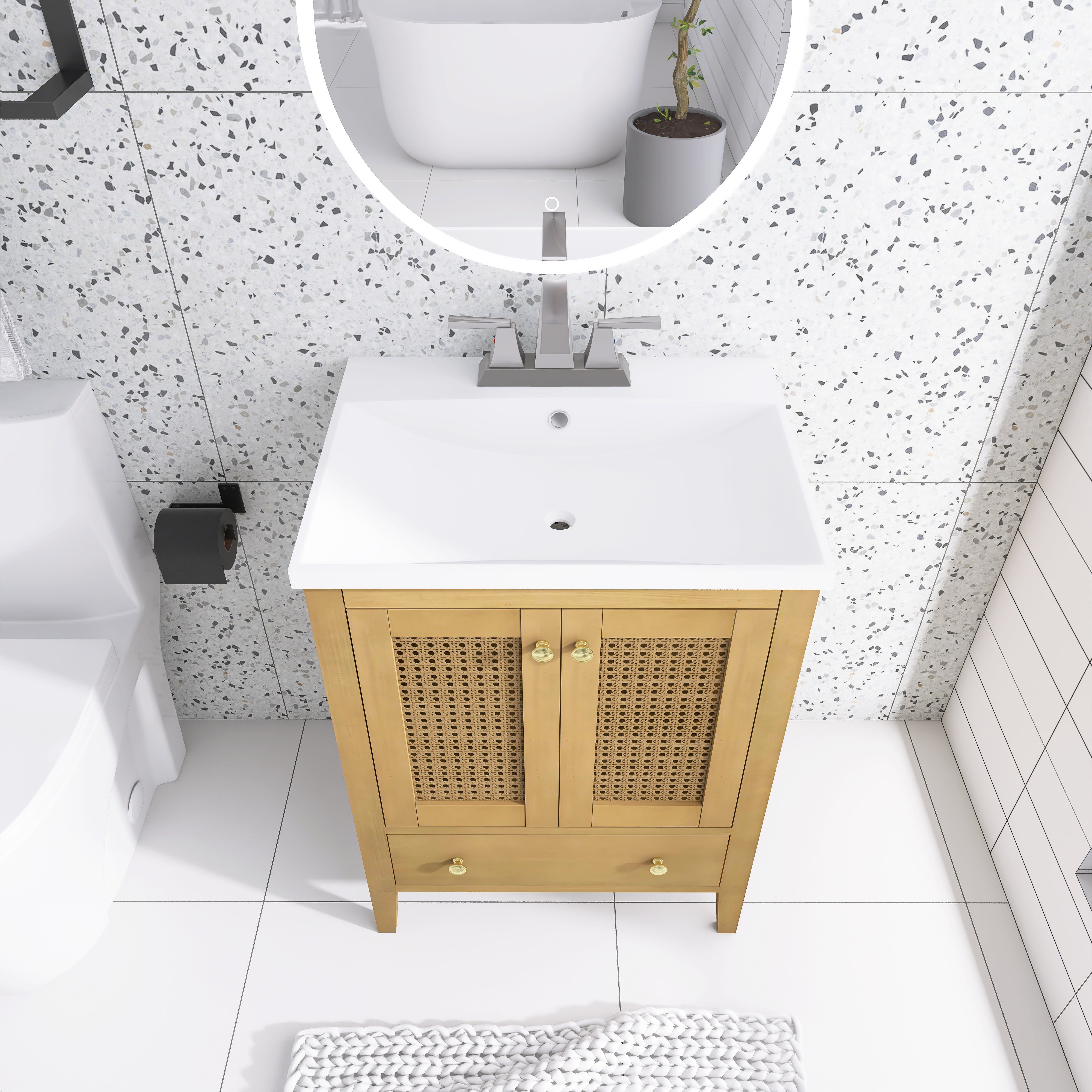 24 in. Freestanding Bath Vanity in Nature with White Ceramic Top