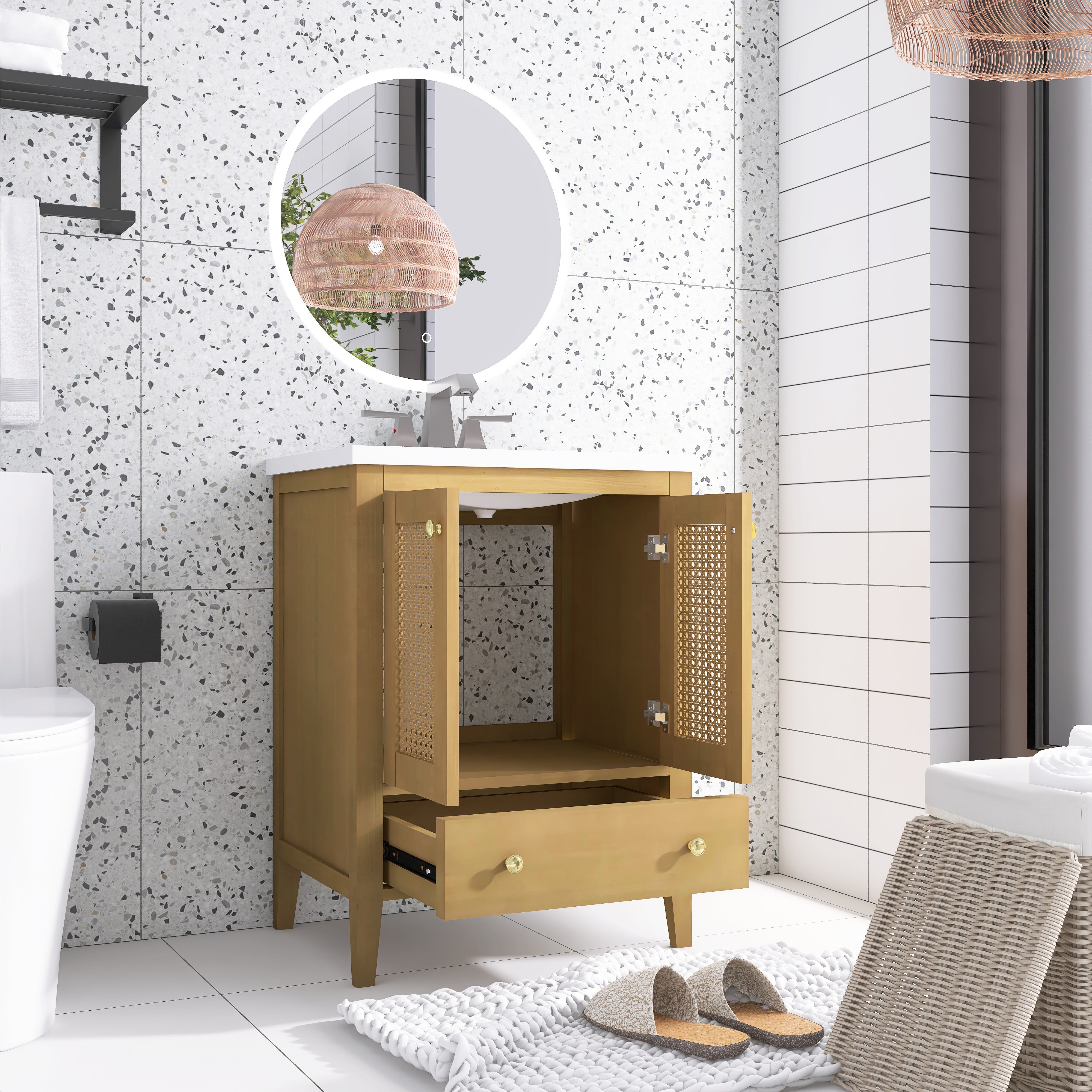 24 in. Freestanding Bath Vanity in Nature with White Ceramic Top