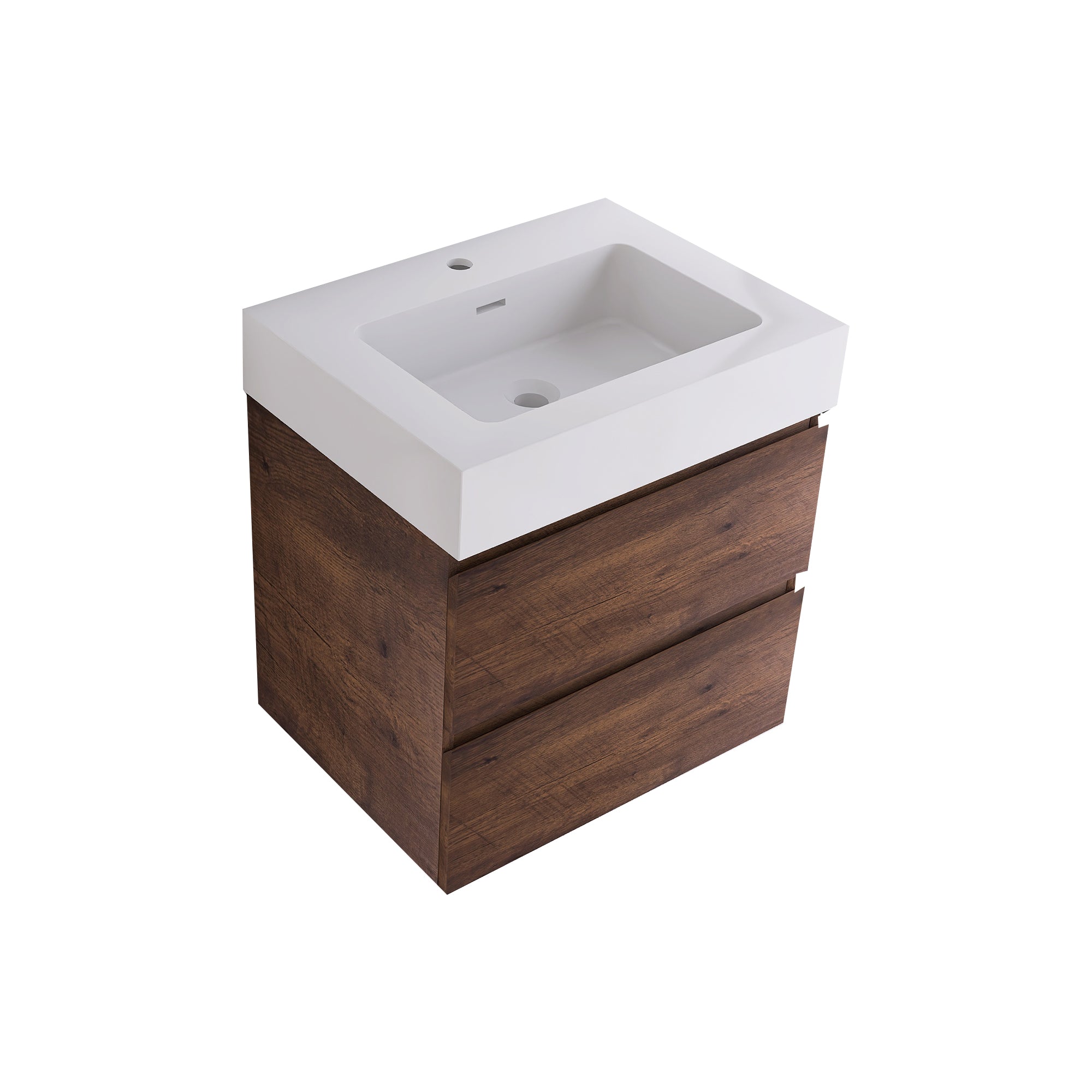 Wood Wall-Mounted Bathroom Vanity Set with Integrated Solid Surface Sink