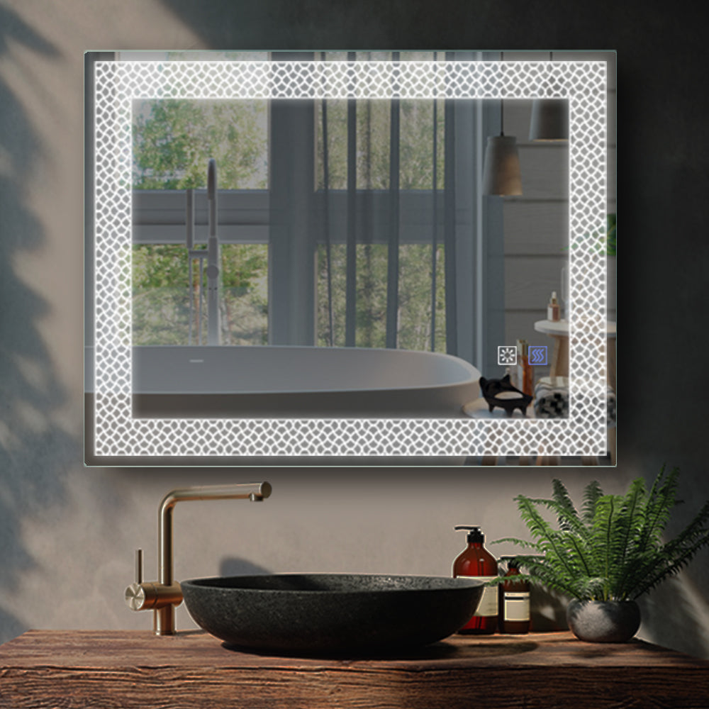 Rectangle Iron Framed Dimmable Anti-fog Wall Bathroom Vanity Mirror