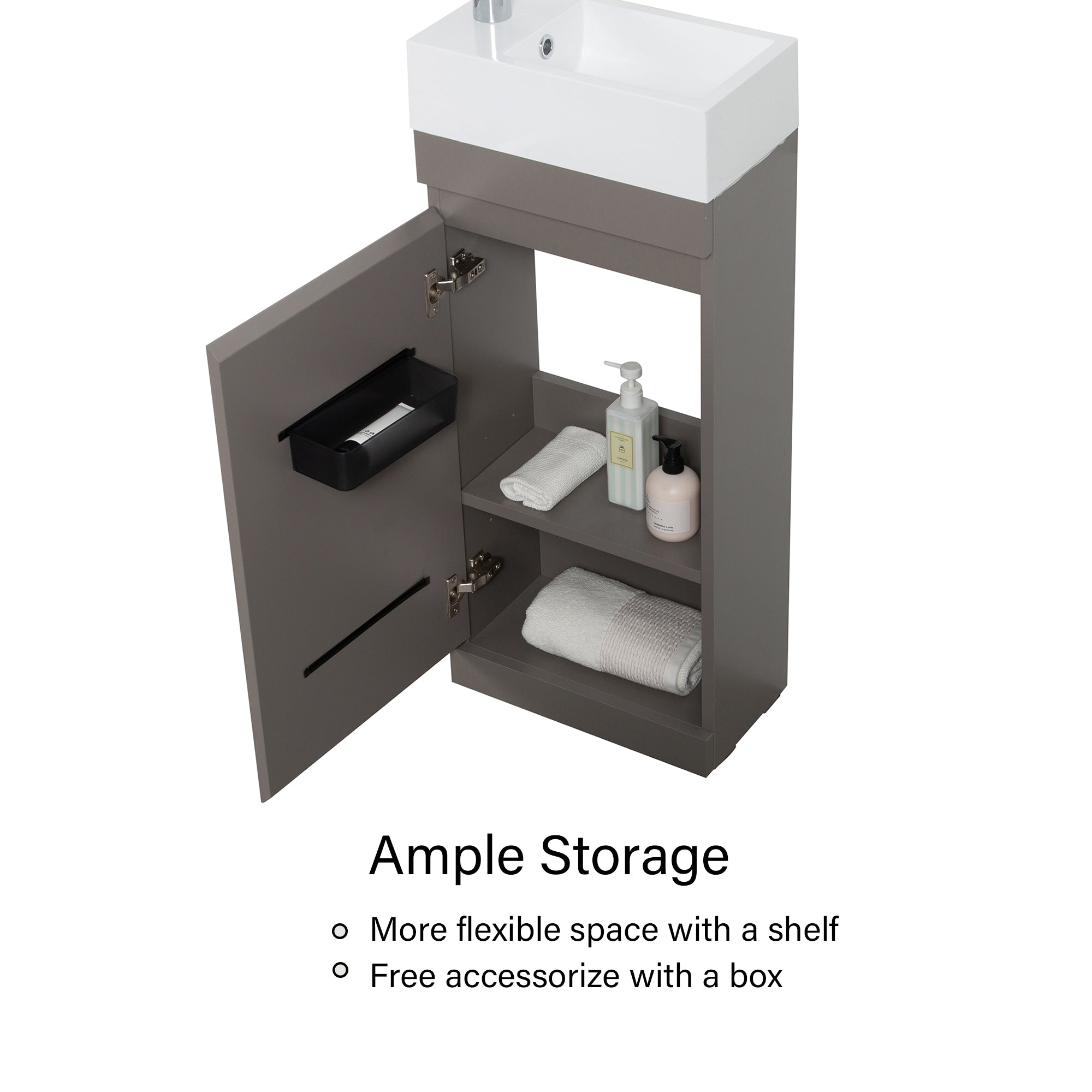 Wall-Mounted Bathroom Vanity Set in Grey with White Integrated Artificial Stone Sink