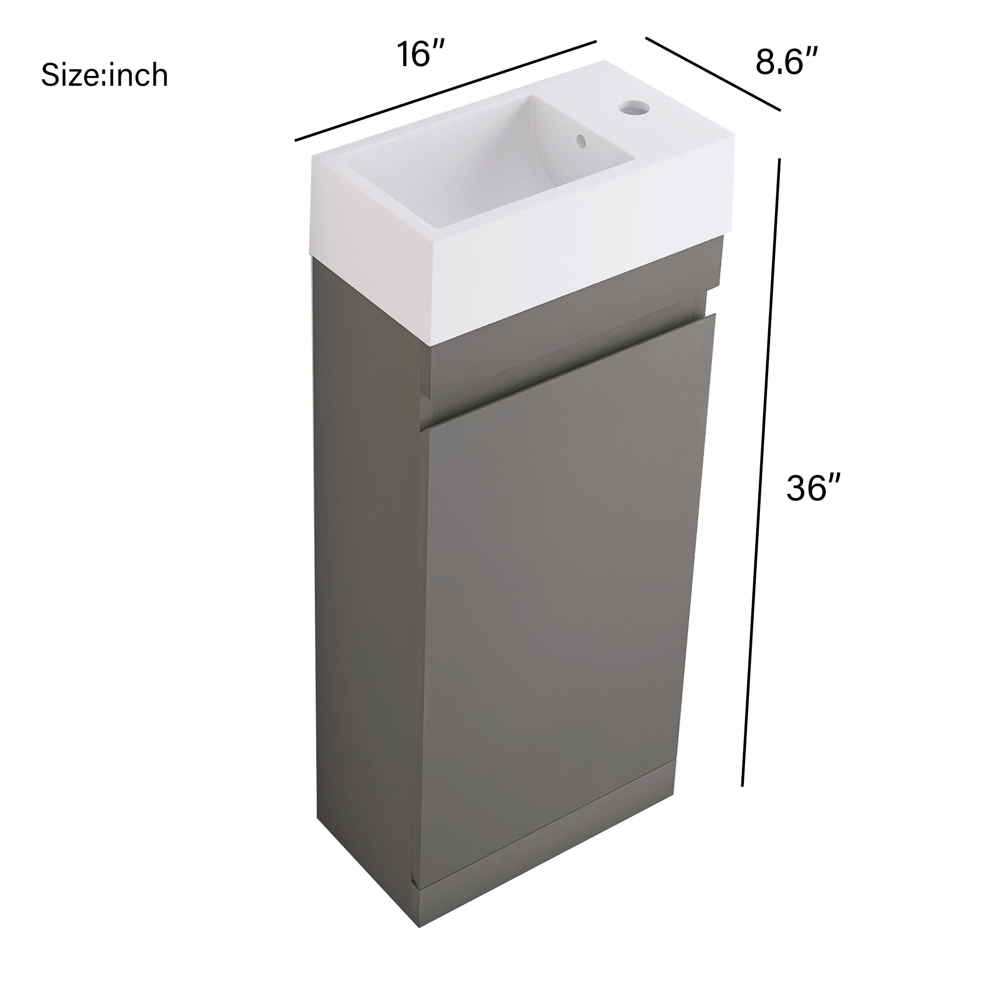 Wall-Mounted Bathroom Vanity Set in Grey with White Integrated Artificial Stone Sink