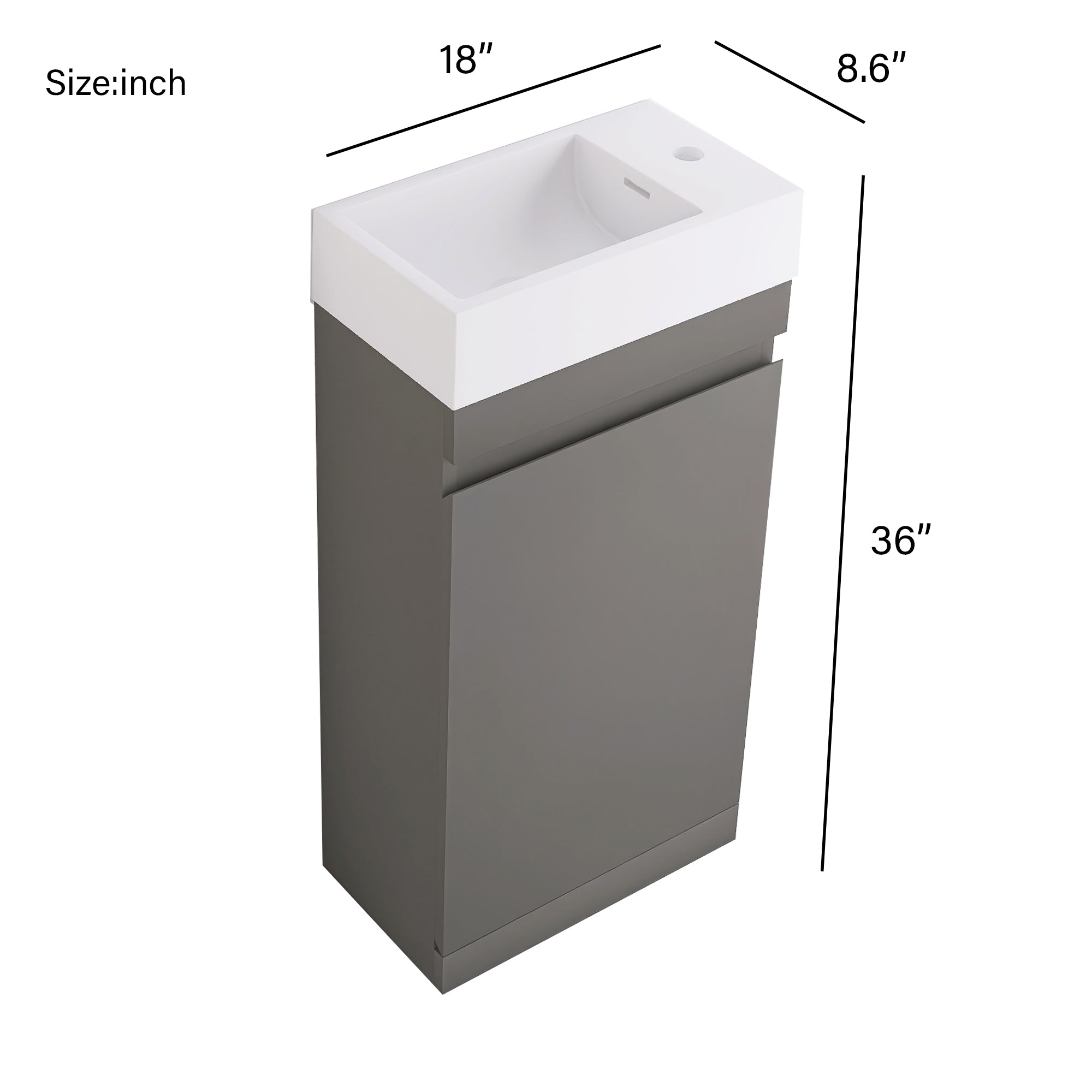 Wall-Mounted Bathroom Vanity Set in Grey with White Integrated Artificial Stone Sink