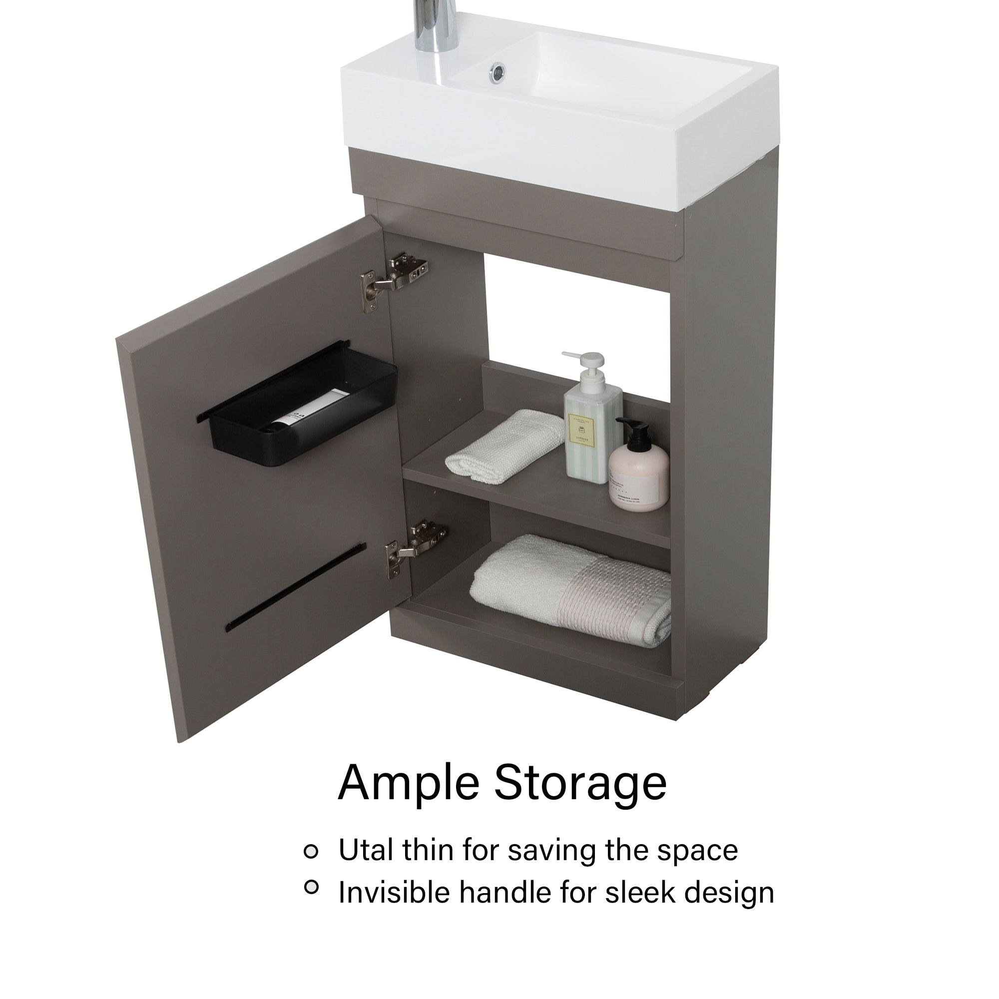 Wall-Mounted Bathroom Vanity Set in Grey with White Integrated Artificial Stone Sink