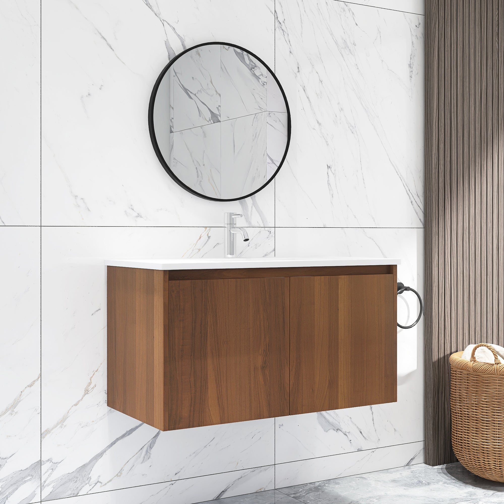 36 in. W x 18 in. D Bath Vanity Set in Brown with Ceramic Vanity Top in White with White Basin