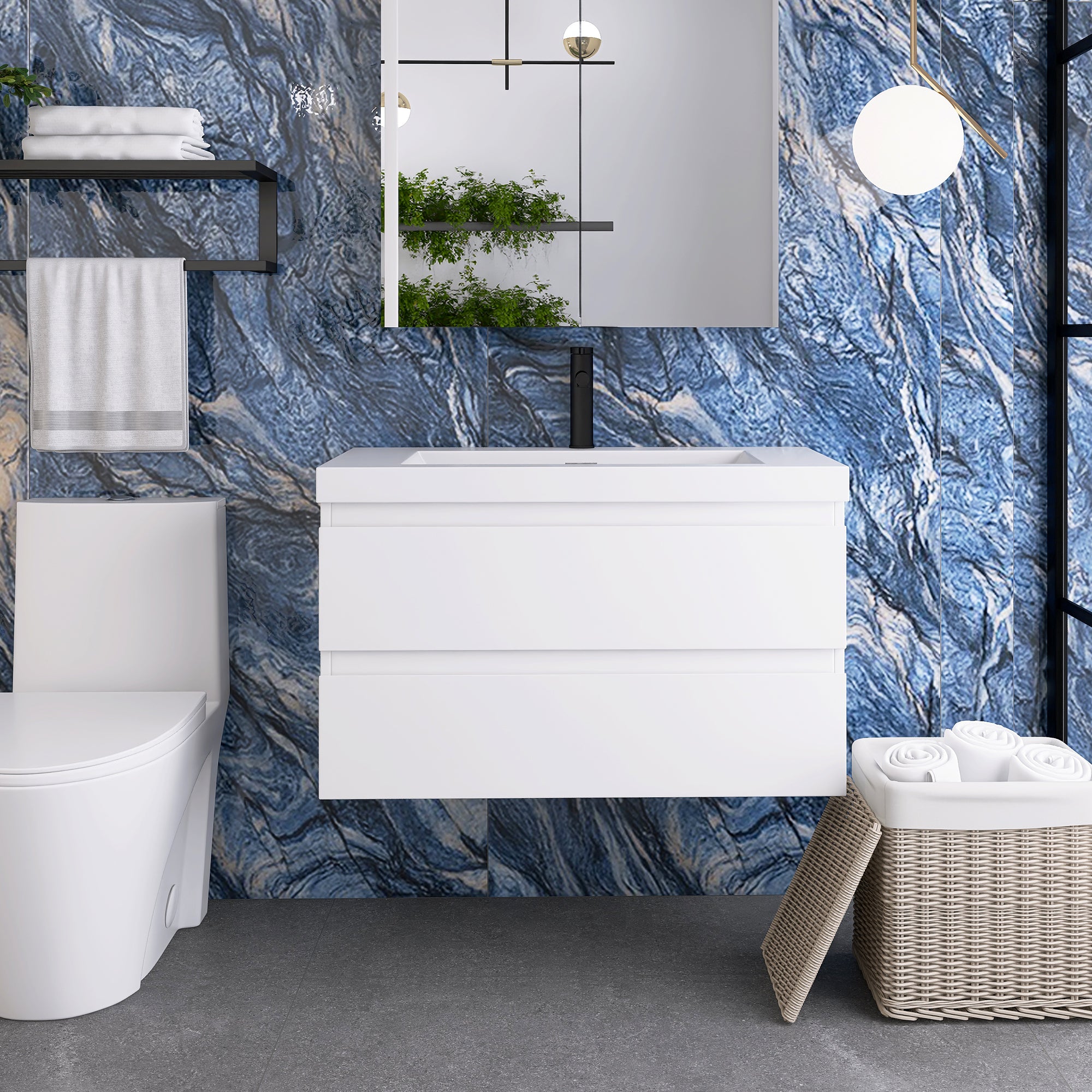 Staykiwi Wall-Mounted 2-drawer Bathroom Vanity Set with Integrated Resin Sink