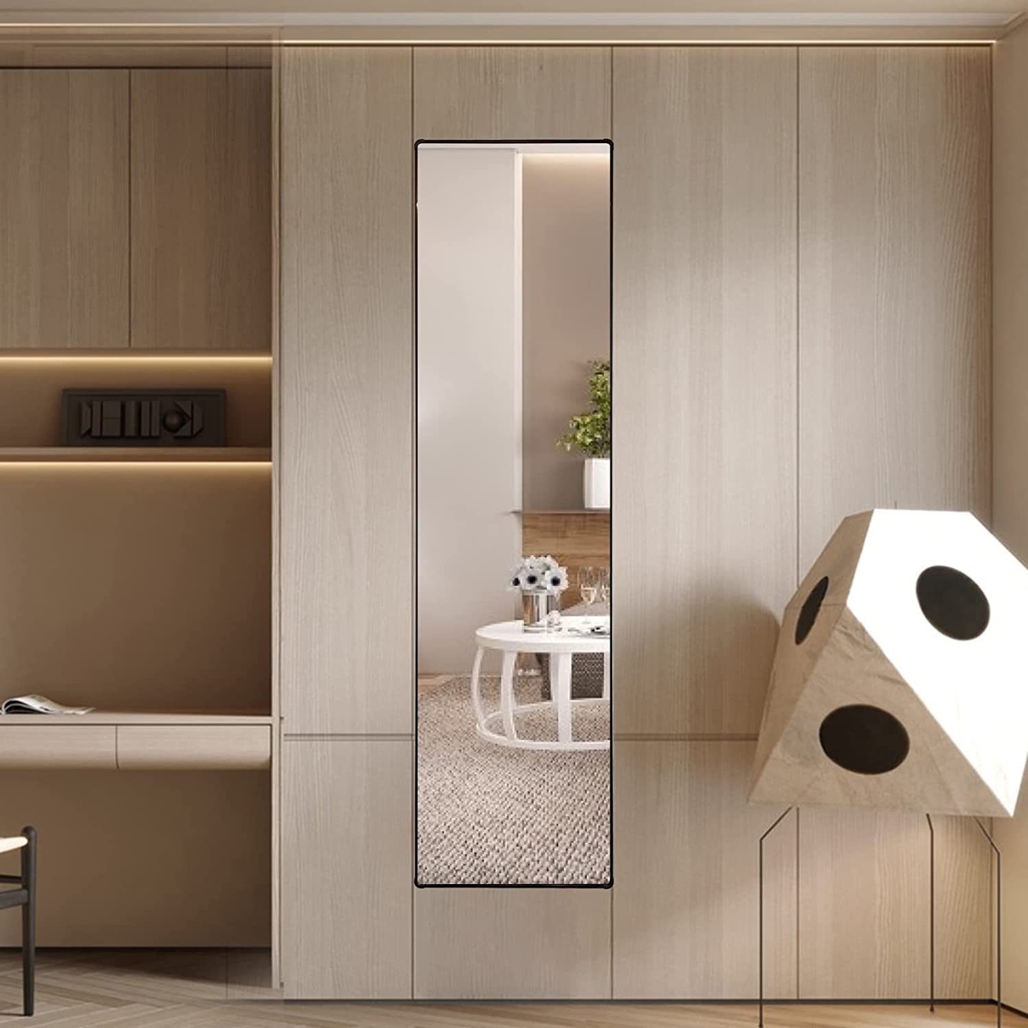 Rectangular Framed Freestanding Mirror in Black.